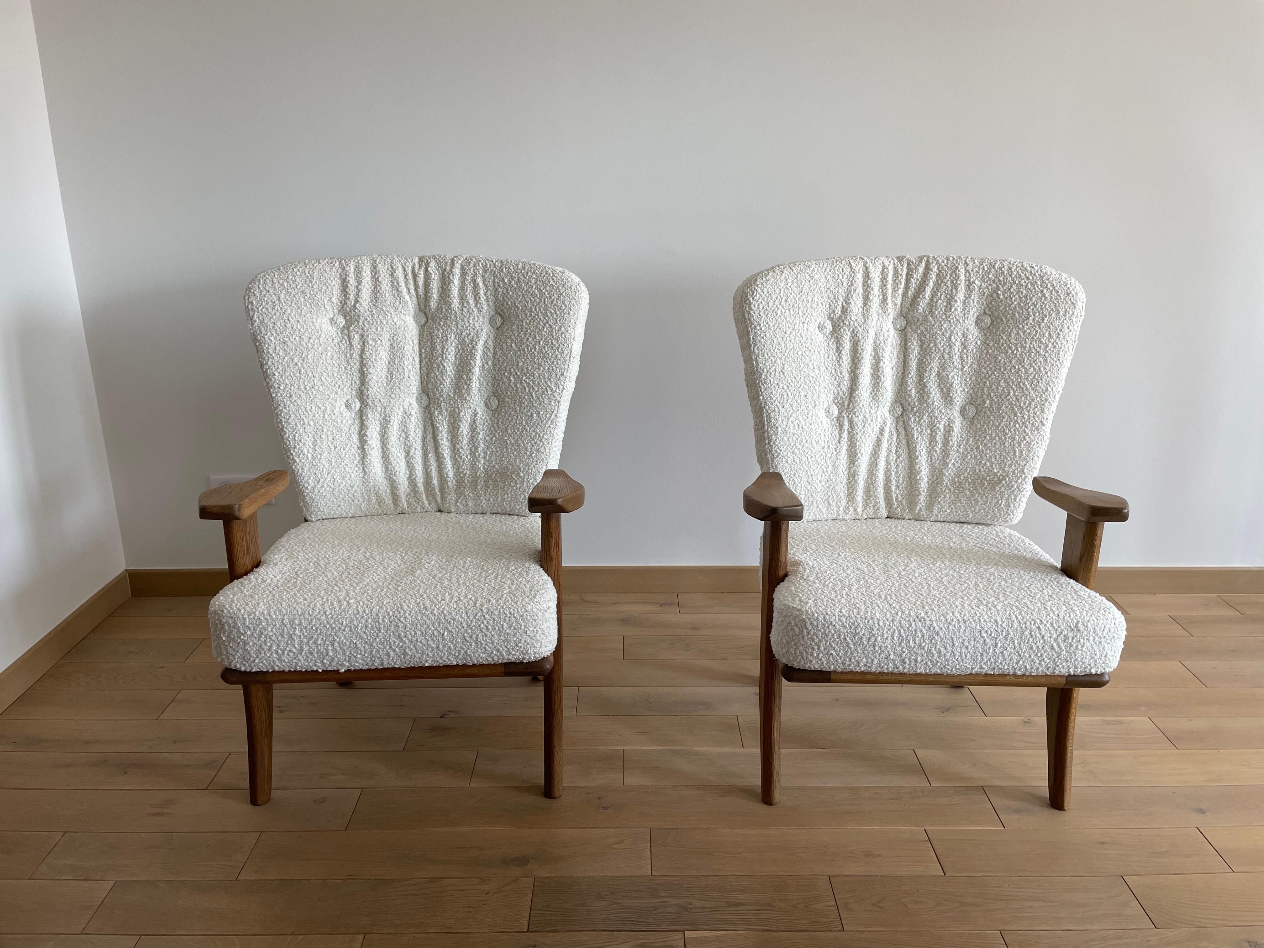 Pair of French Oak Armchairs by Guillerme et Chambron, France, 1960s For Sale 3