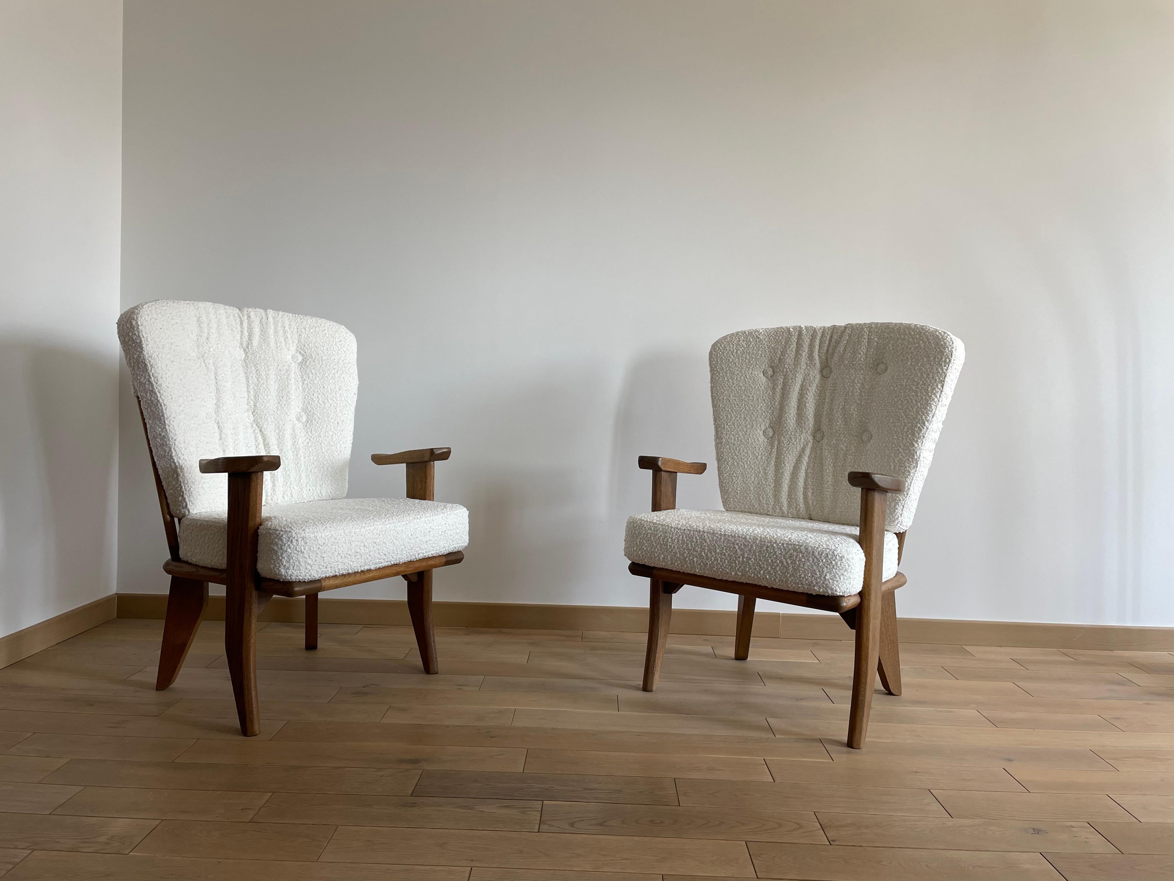 Pair of French Oak Armchairs by Guillerme et Chambron, France, 1960s For Sale 4