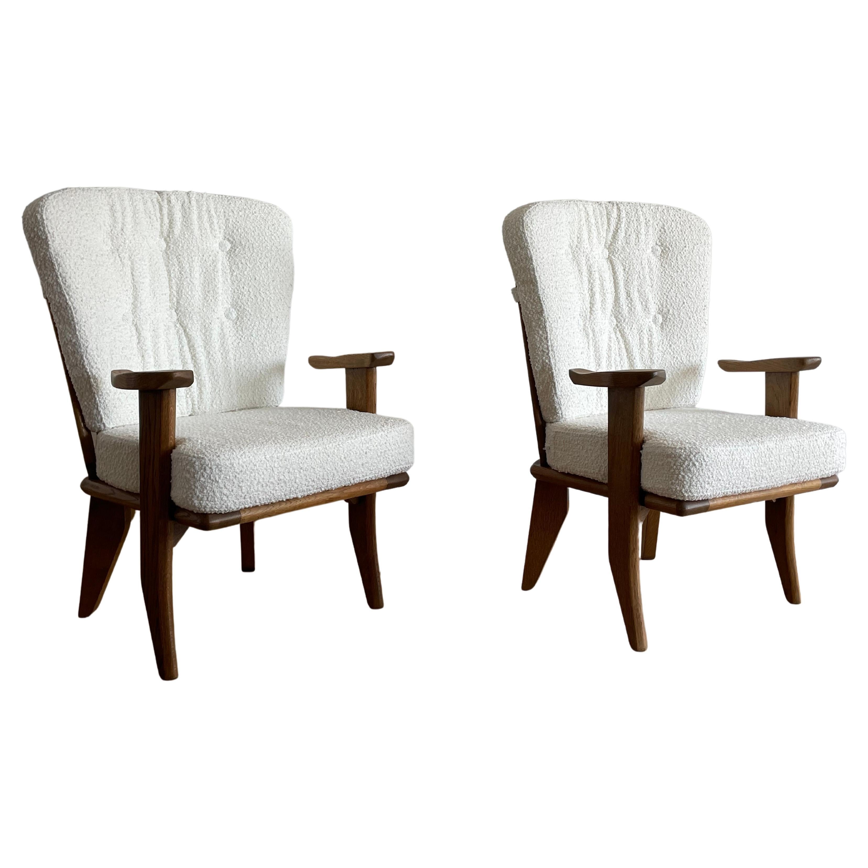 Pair of French Oak Armchairs by Guillerme et Chambron, France, 1960s For Sale
