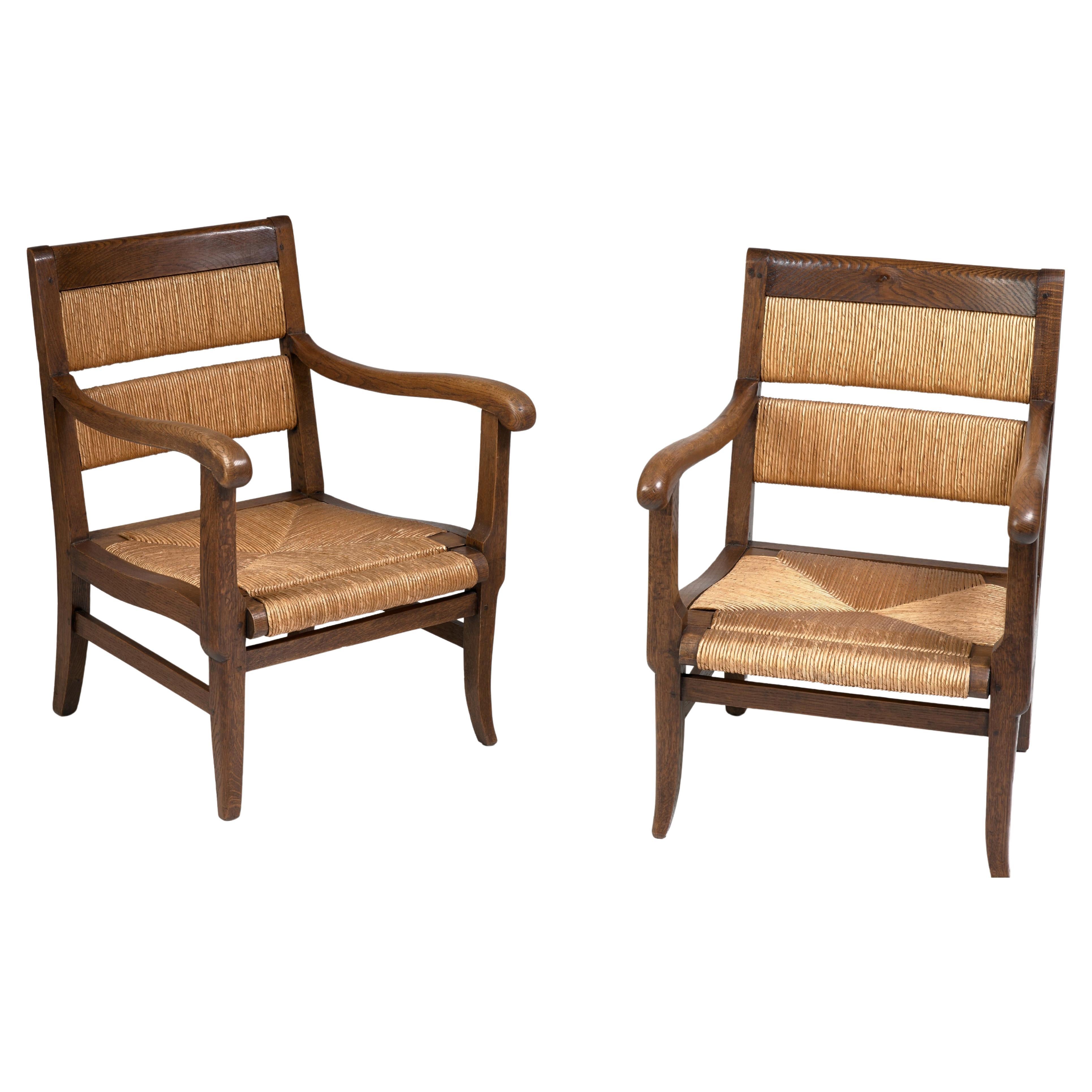 Pair of French Oak Armchairs, France, 1950s