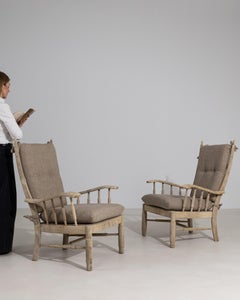 Pair Of French Oak Armchairs With Upholstered Cushions, France, 1960-1969