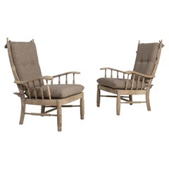 Pair Of French Oak Armchairs With Upholstered Cushions, France, 1960-1969