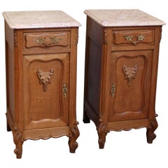 Antique Pair of French Oak Bedside Cabinets