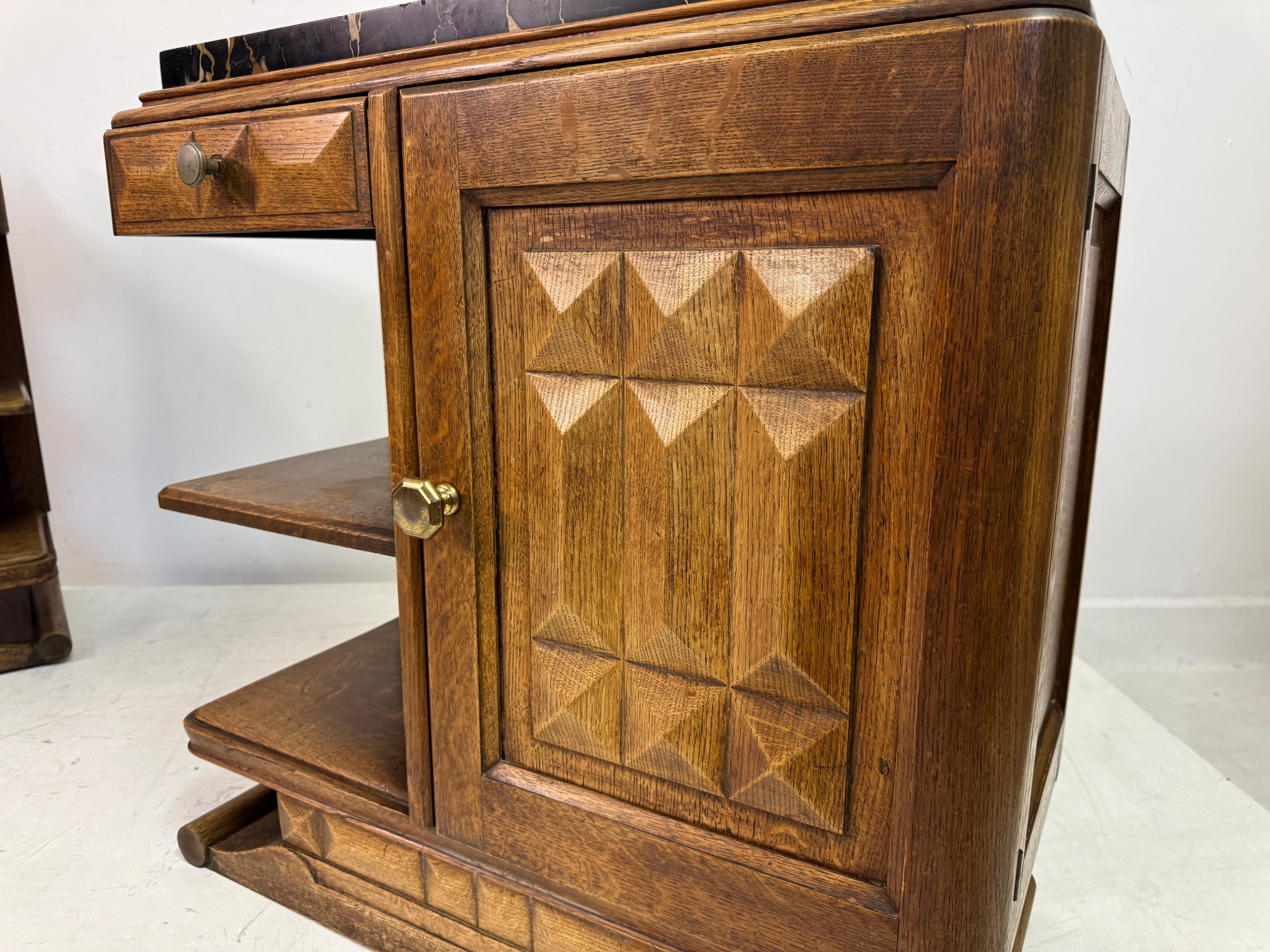 Pair of French Oak Bedside Cabinets with Portoro Marble Tops For Sale 5