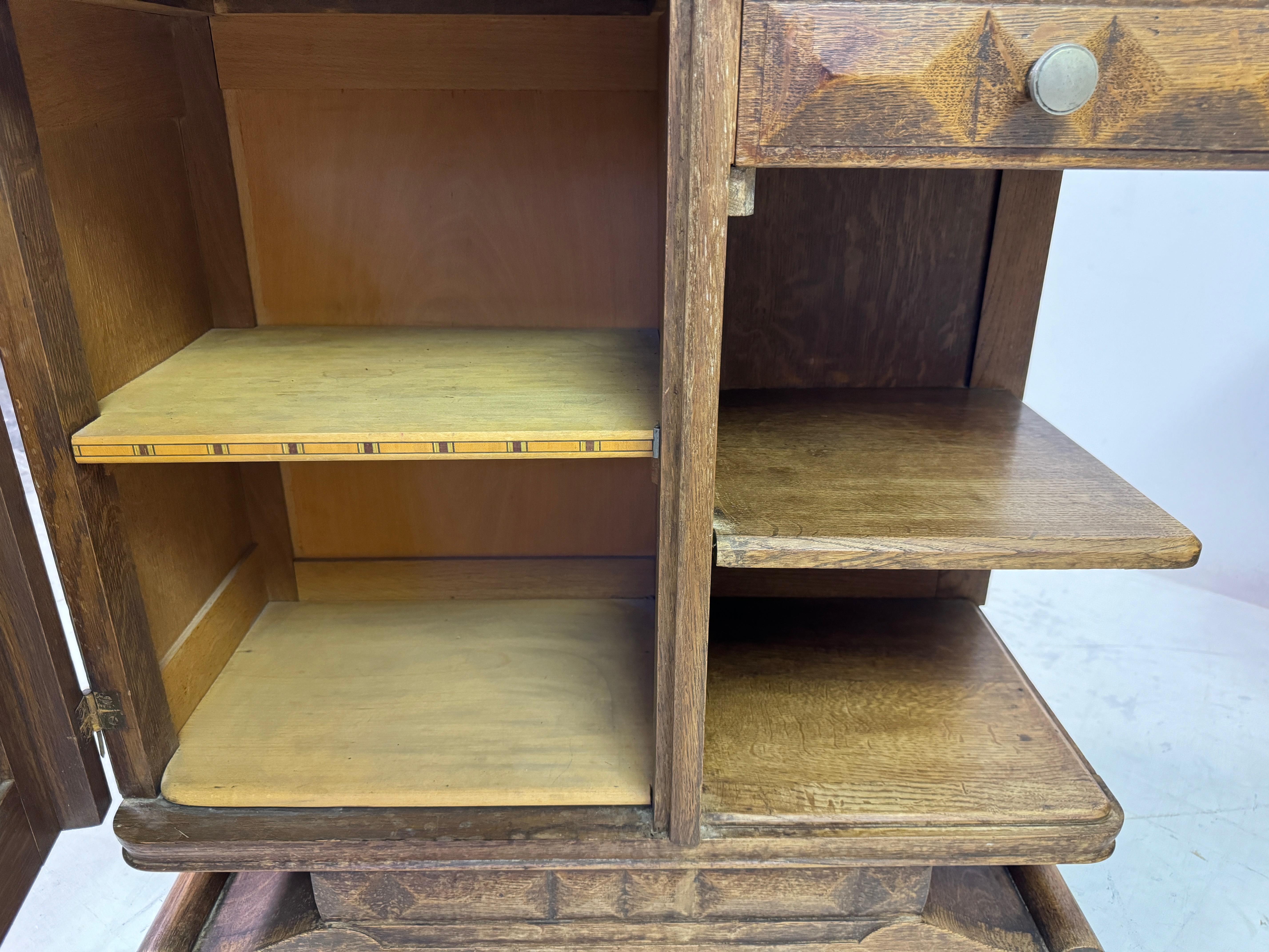 Pair of French Oak Bedside Cabinets with Portoro Marble Tops For Sale 9