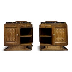 Pair of French Oak Bedside Cabinets with Portoro Marble Tops
