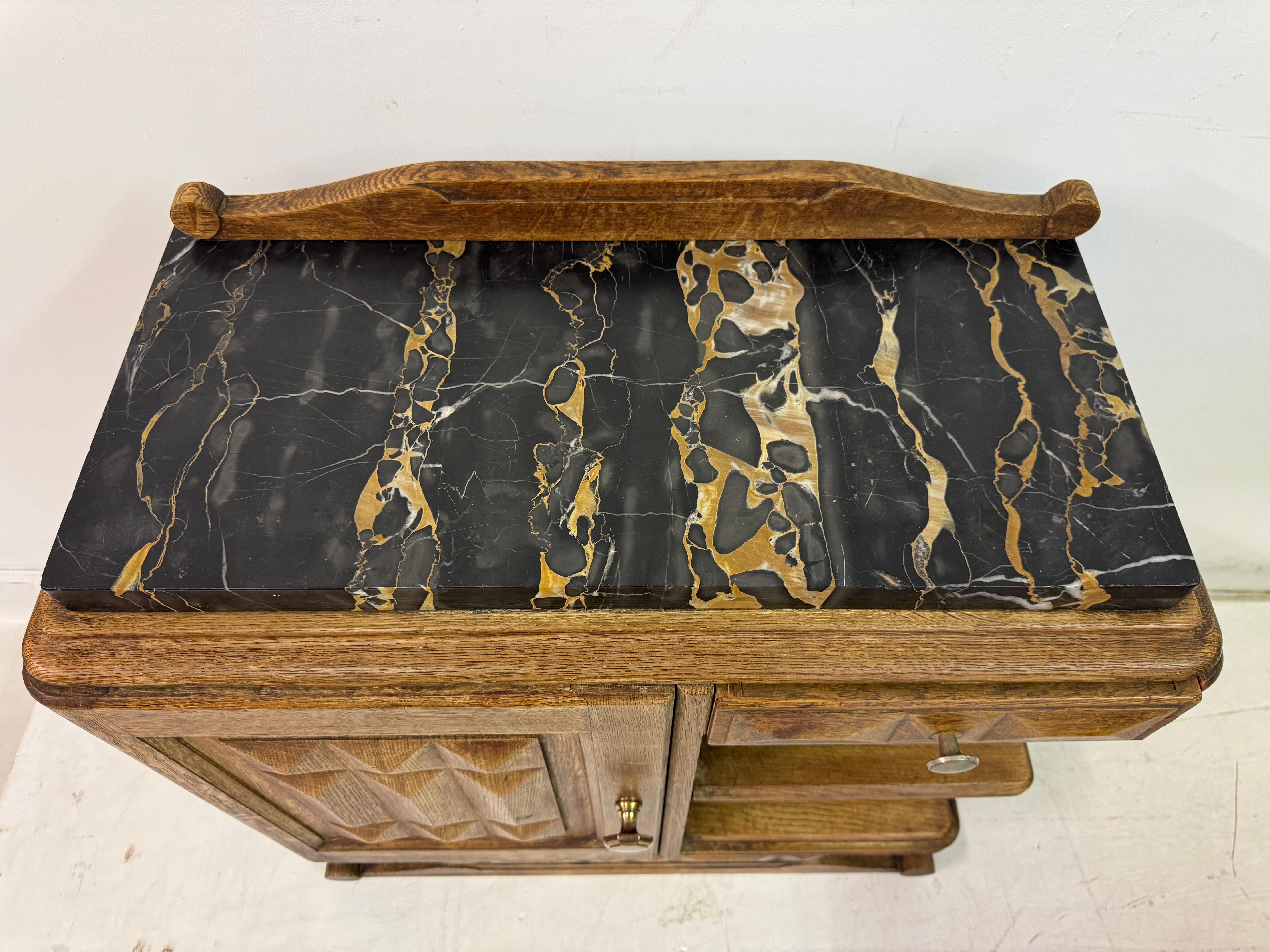 Pair of French Oak Bedside Cabinets with Portoro Marble Tops For Sale 3