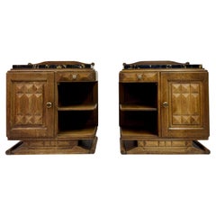 Coppia di comodini francesi in Oak con piani in marmo Portoro