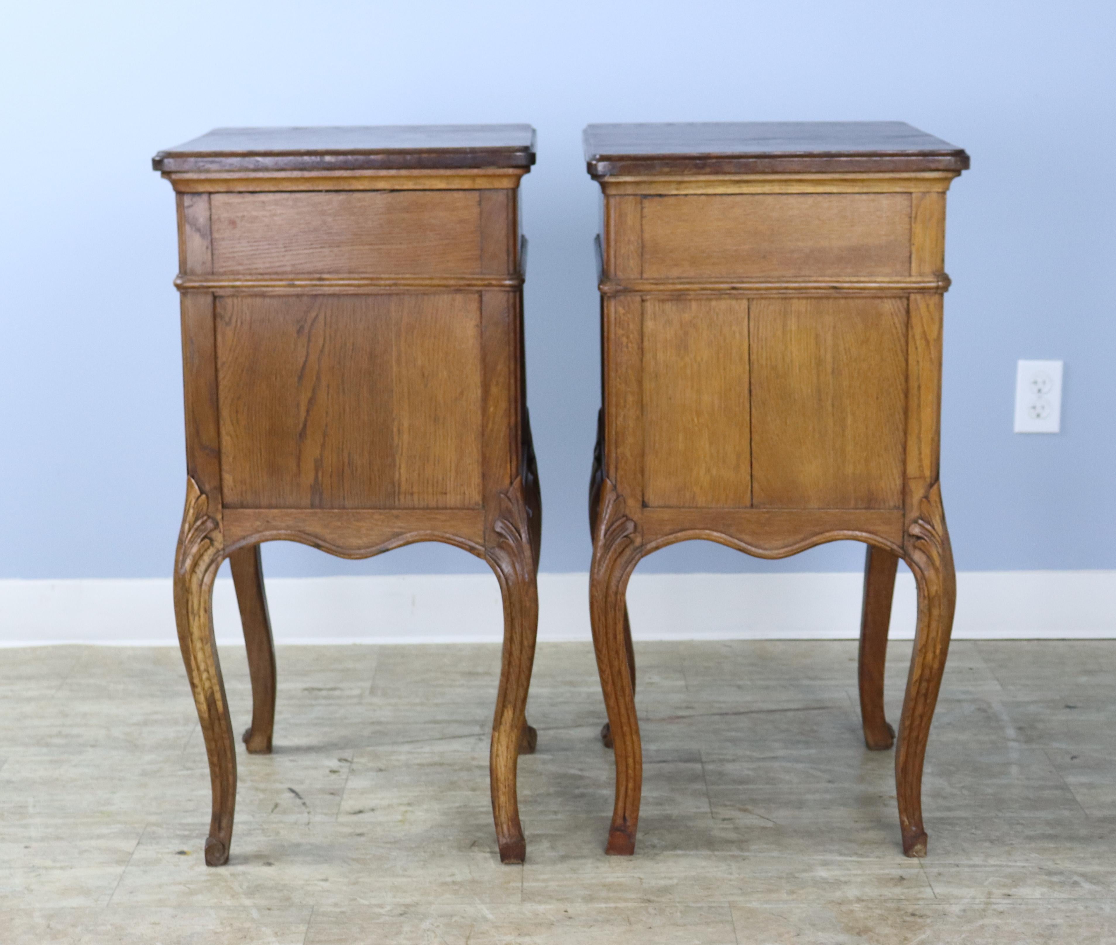 Pair of French Oak Cabriole Leg Bedside Tables For Sale 3