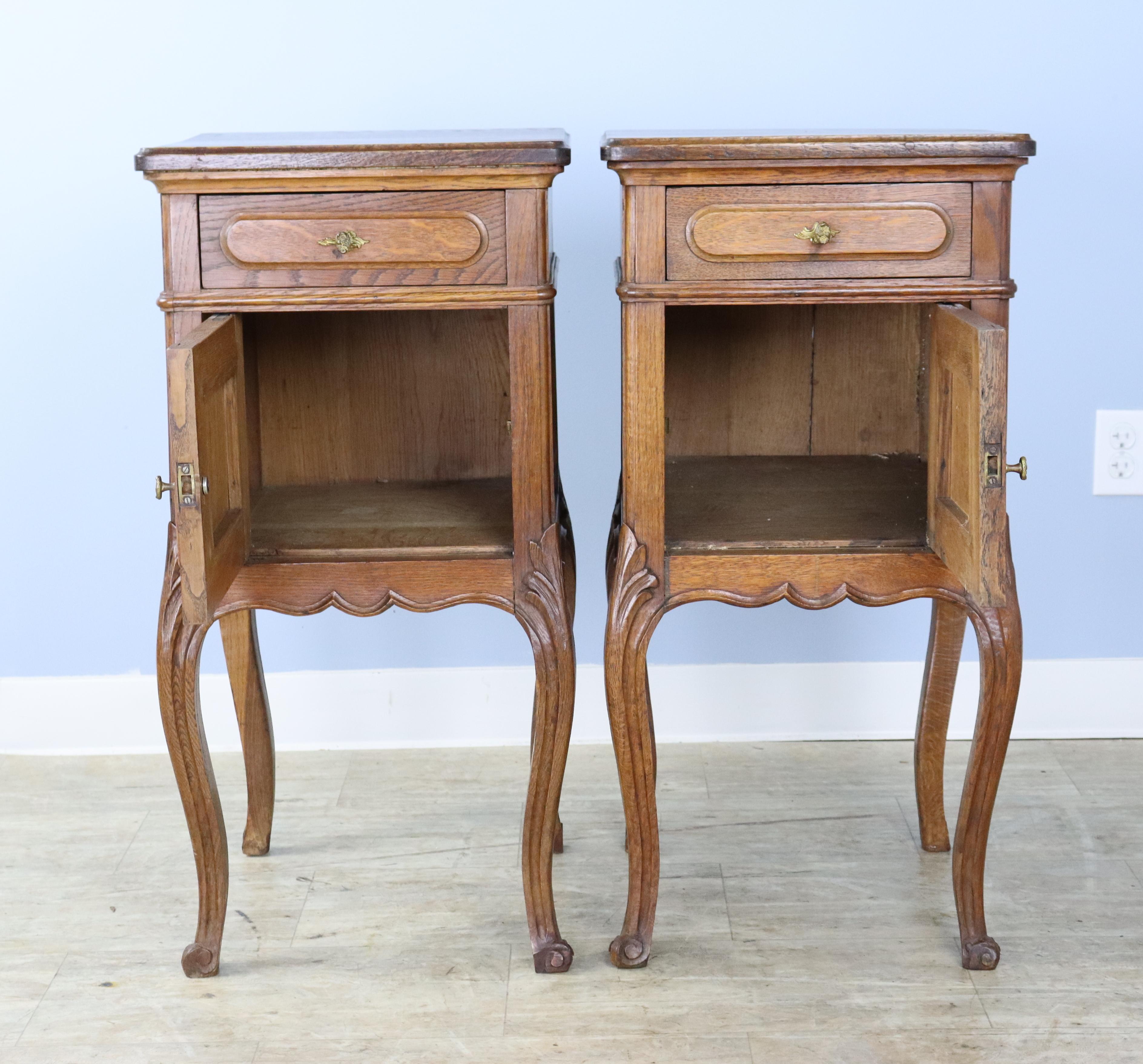 Pair of French Oak Cabriole Leg Bedside Tables For Sale 4