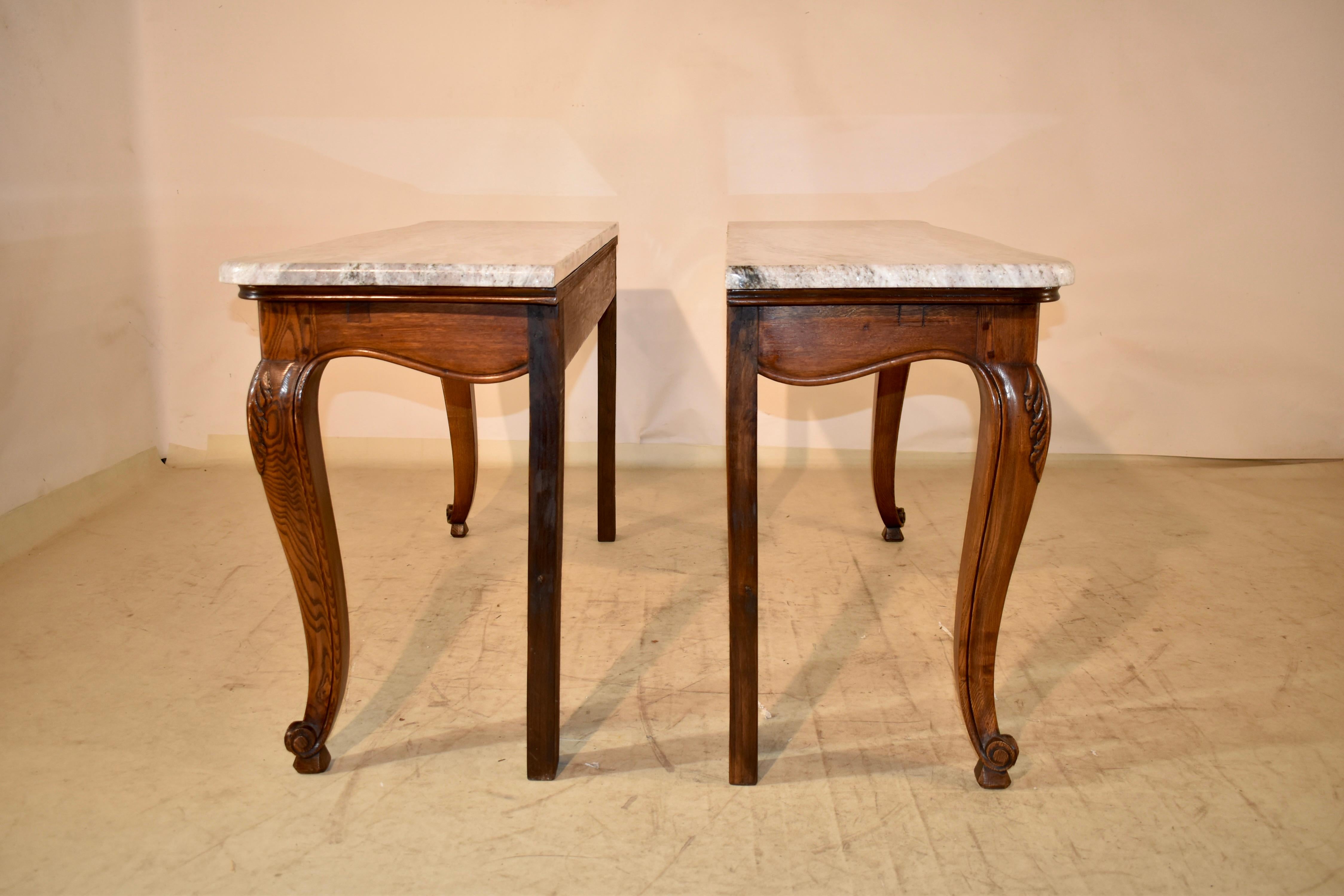 Pair of French Oak Consoles with Marble Tops, Circa 1900 For Sale 5