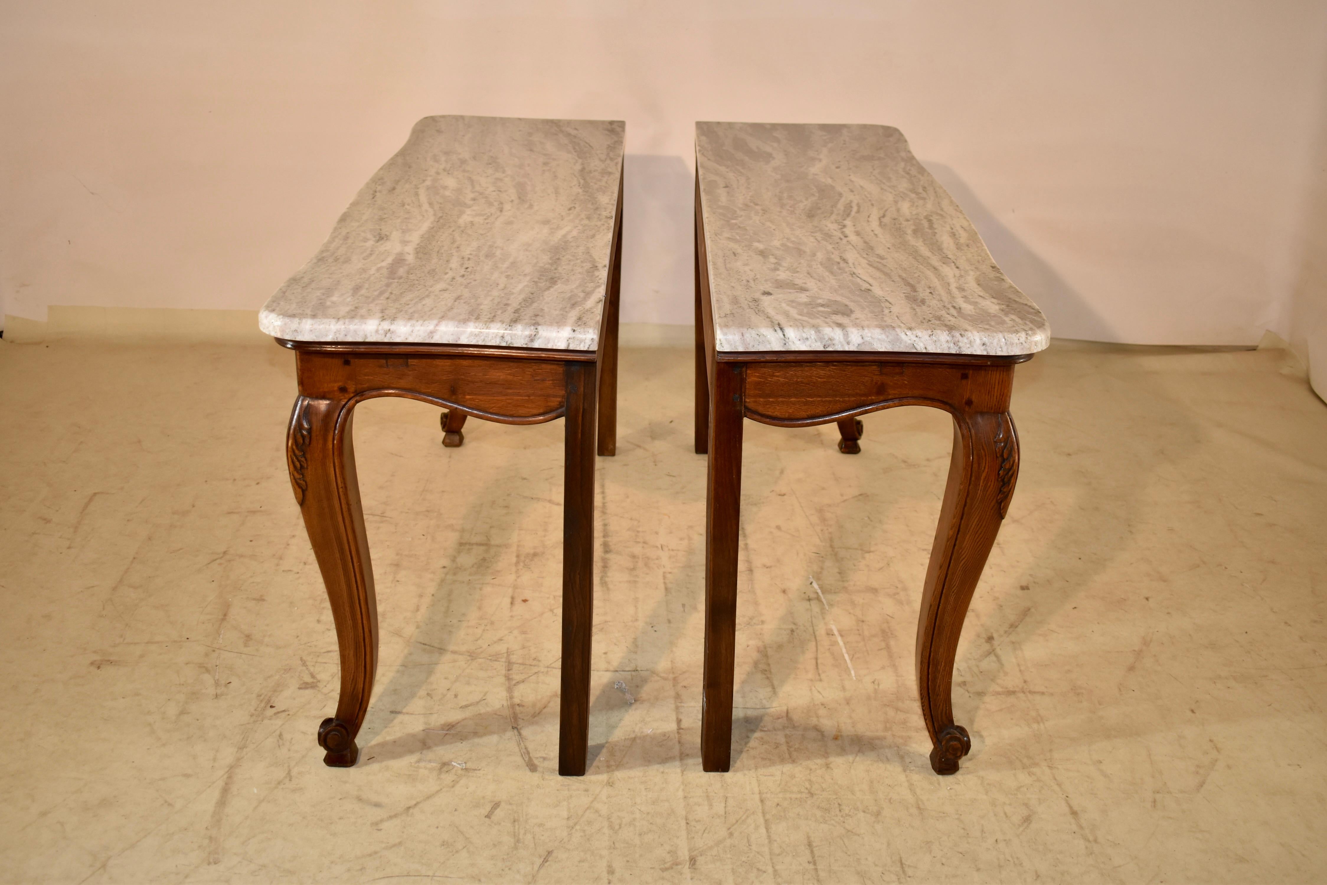 Pair of French Oak Consoles with Marble Tops, Circa 1900 For Sale 6