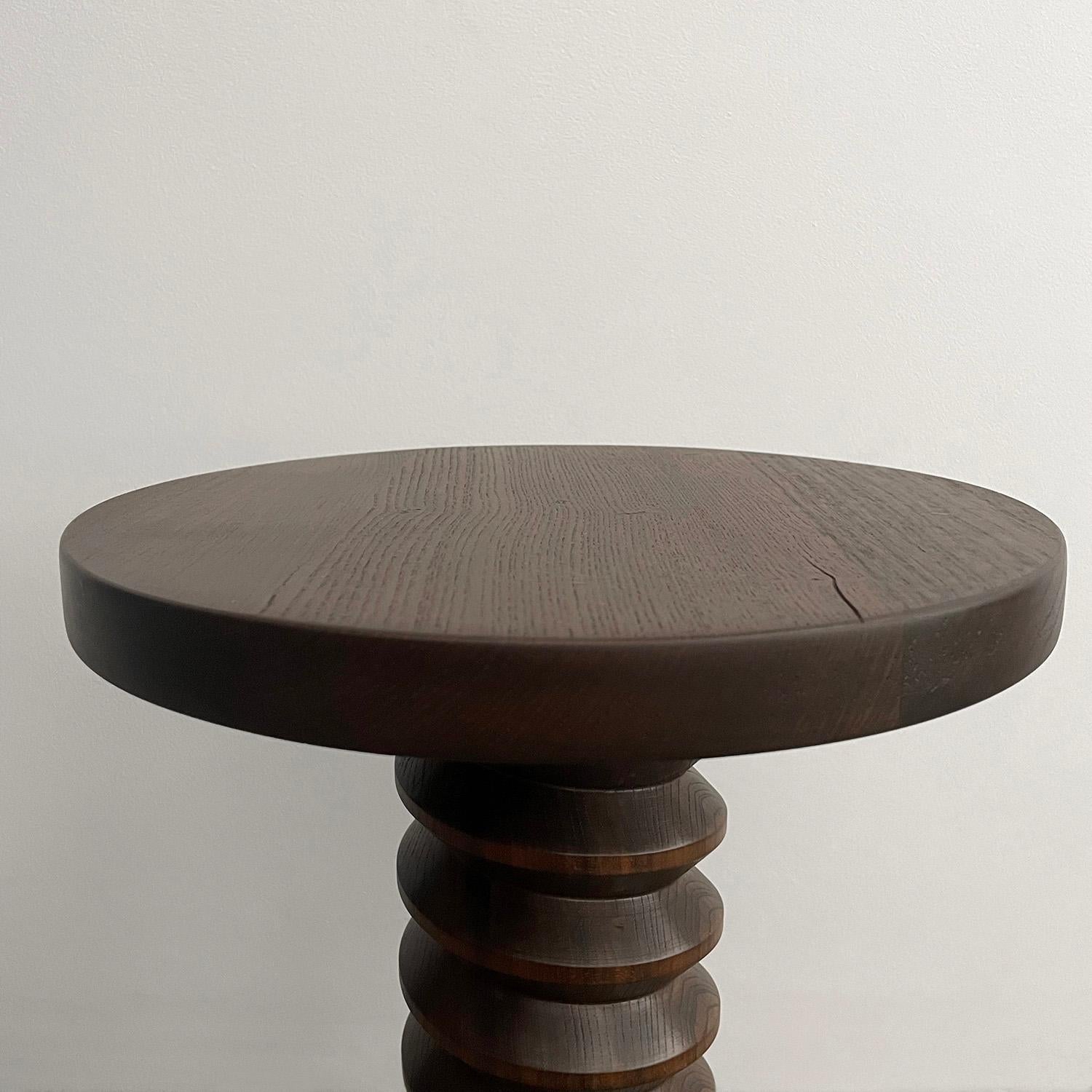 Wood Pair of French Oak Corkscrew End Tables in the style of Dudouyt For Sale
