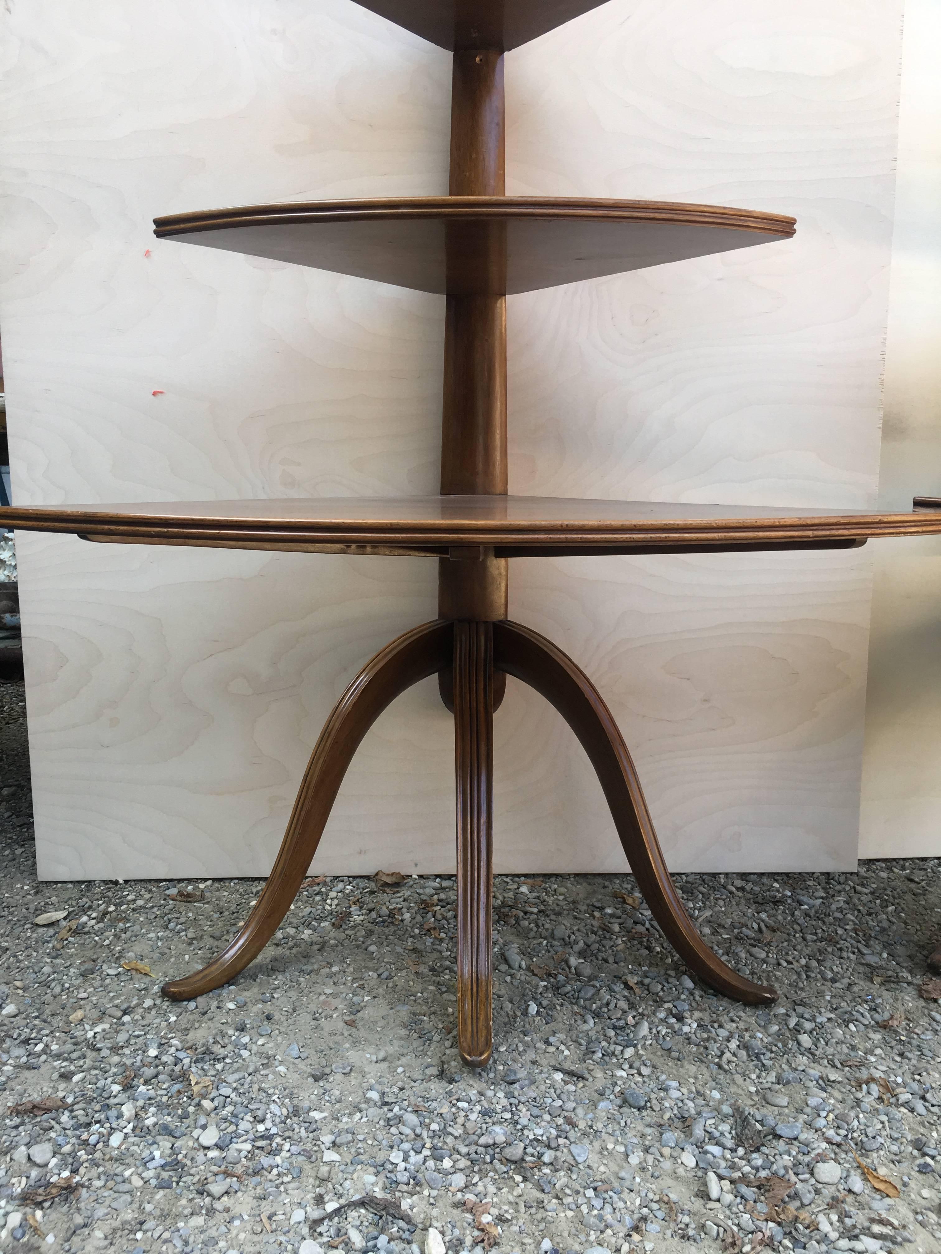 Pair of French Oak Corner Shelves on Tripod from 1940s For Sale 4