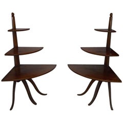 Pair of French Oak Corner Shelves on Tripod from 1940s