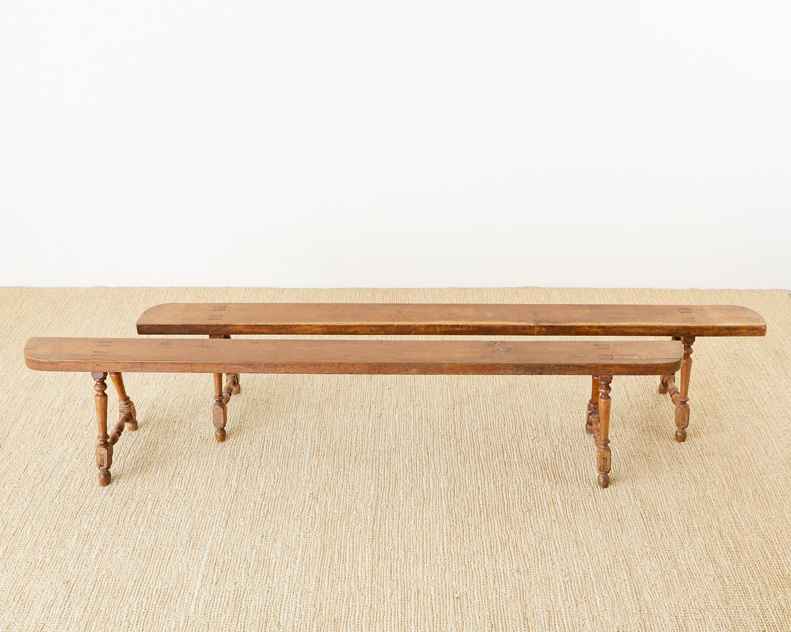 French Provincial Pair of 19th Century French Oak Farmhouse Benches