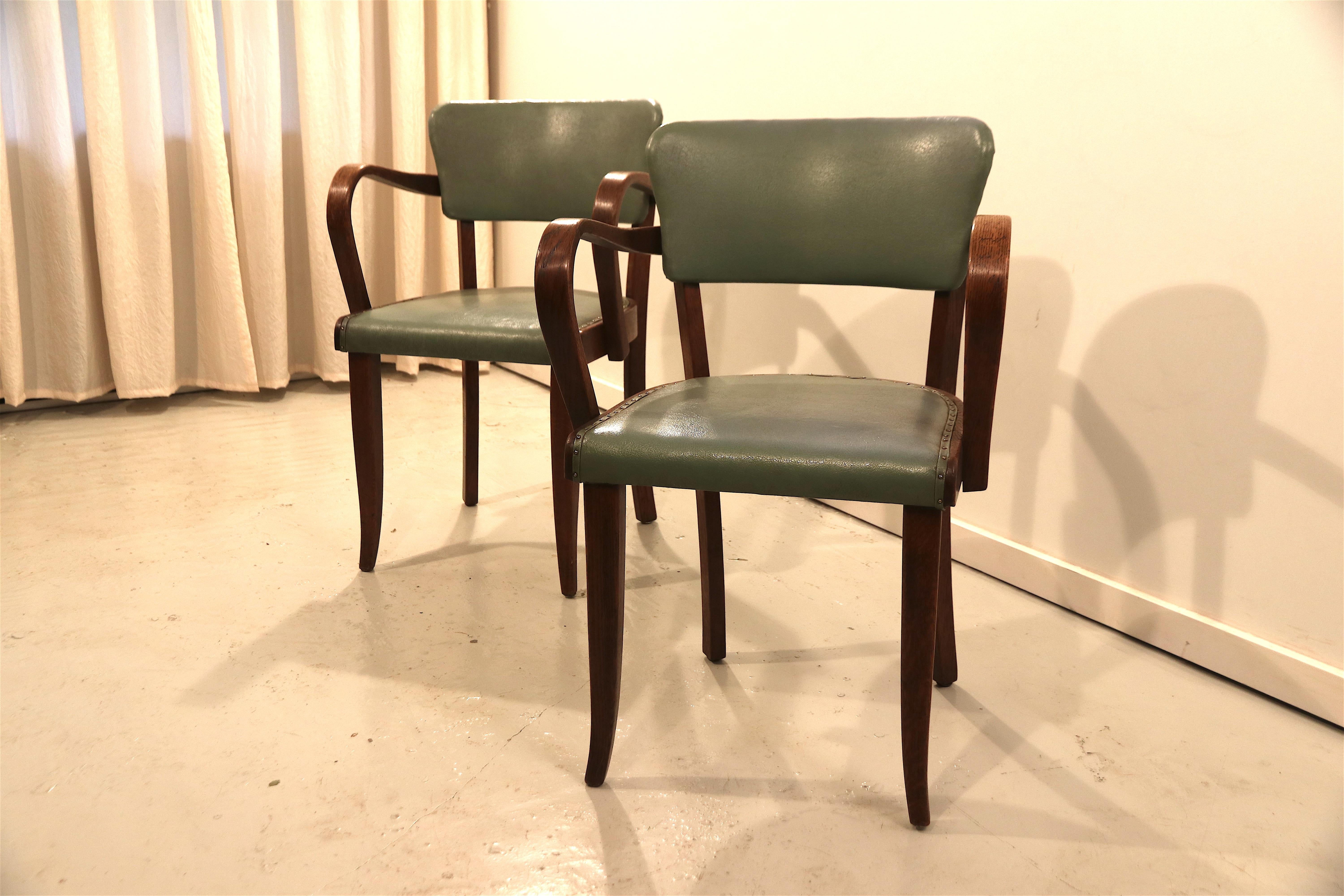 Mid-Century Modern Pair of French Oak Side Chairs