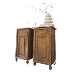 Pair of French Oak Side Tables with Marble