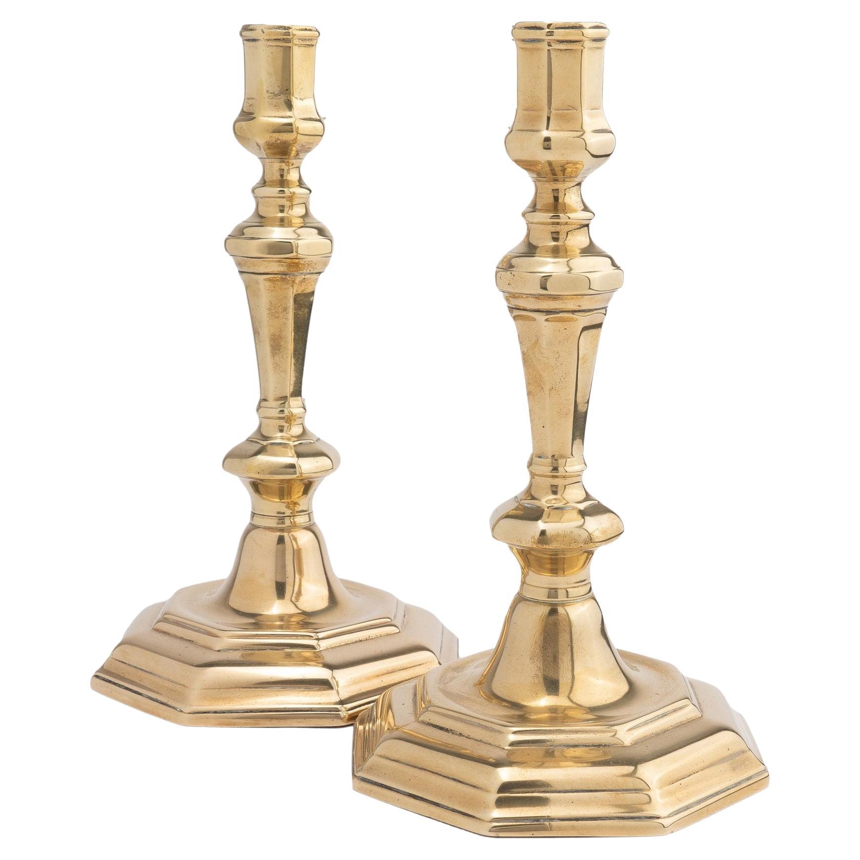 Pair of French Octagonal Brass Candlesticks, 1750's