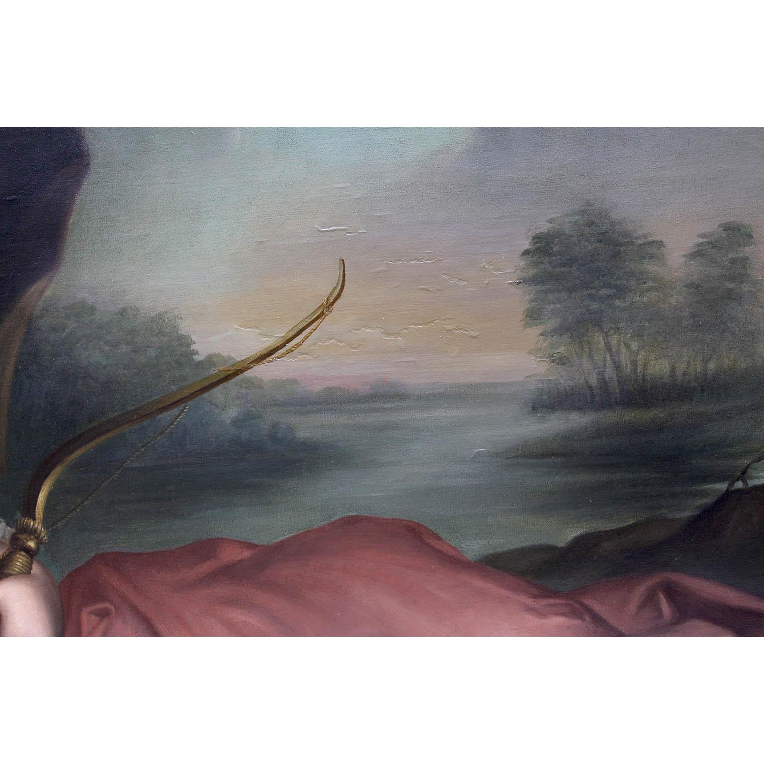 Paar französische Ölgemälde auf Leinwand „Diana & Flora“ nach Jean-Marc Nattier im Angebot 8