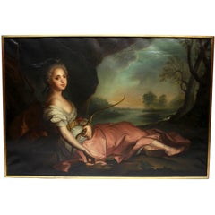 Pair of French Oil on Canvas "Diana & Flora" After Jean-Marc Nattier