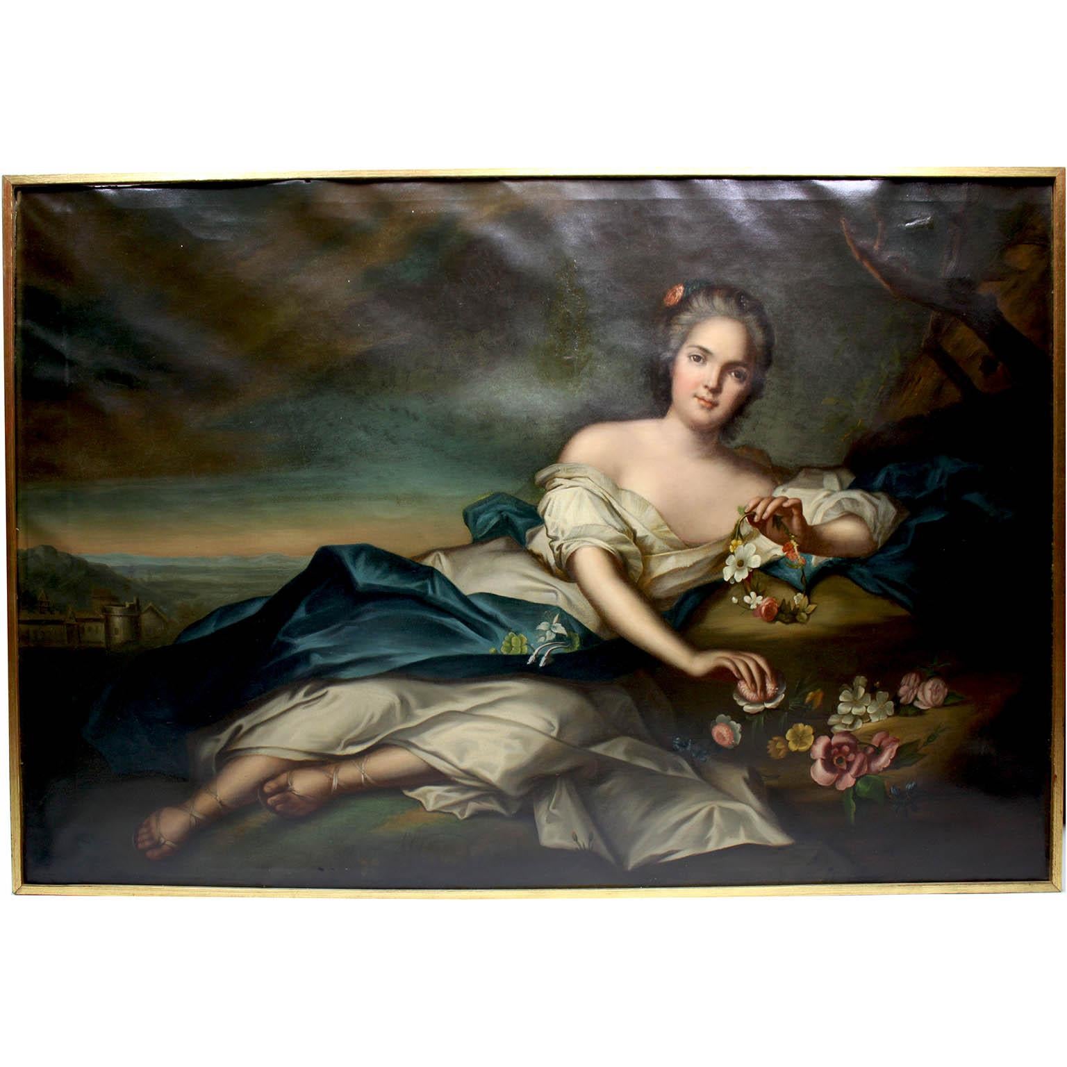 Paar französische Ölgemälde auf Leinwand „Diana & Flora“ nach Jean-Marc Nattier (Louis XV.) im Angebot