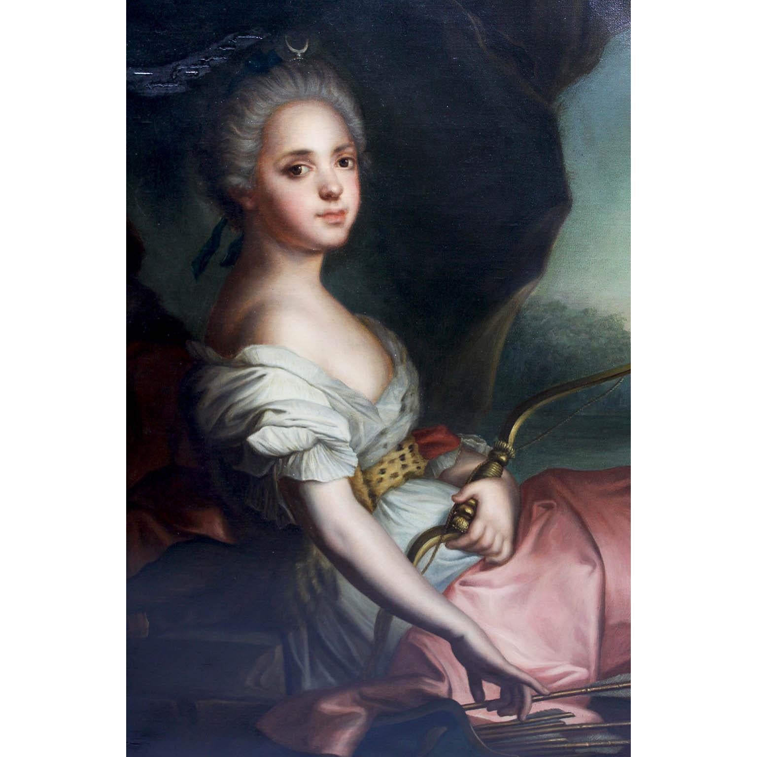 Paar französische Ölgemälde auf Leinwand „Diana & Flora“ nach Jean-Marc Nattier (Französisch) im Angebot