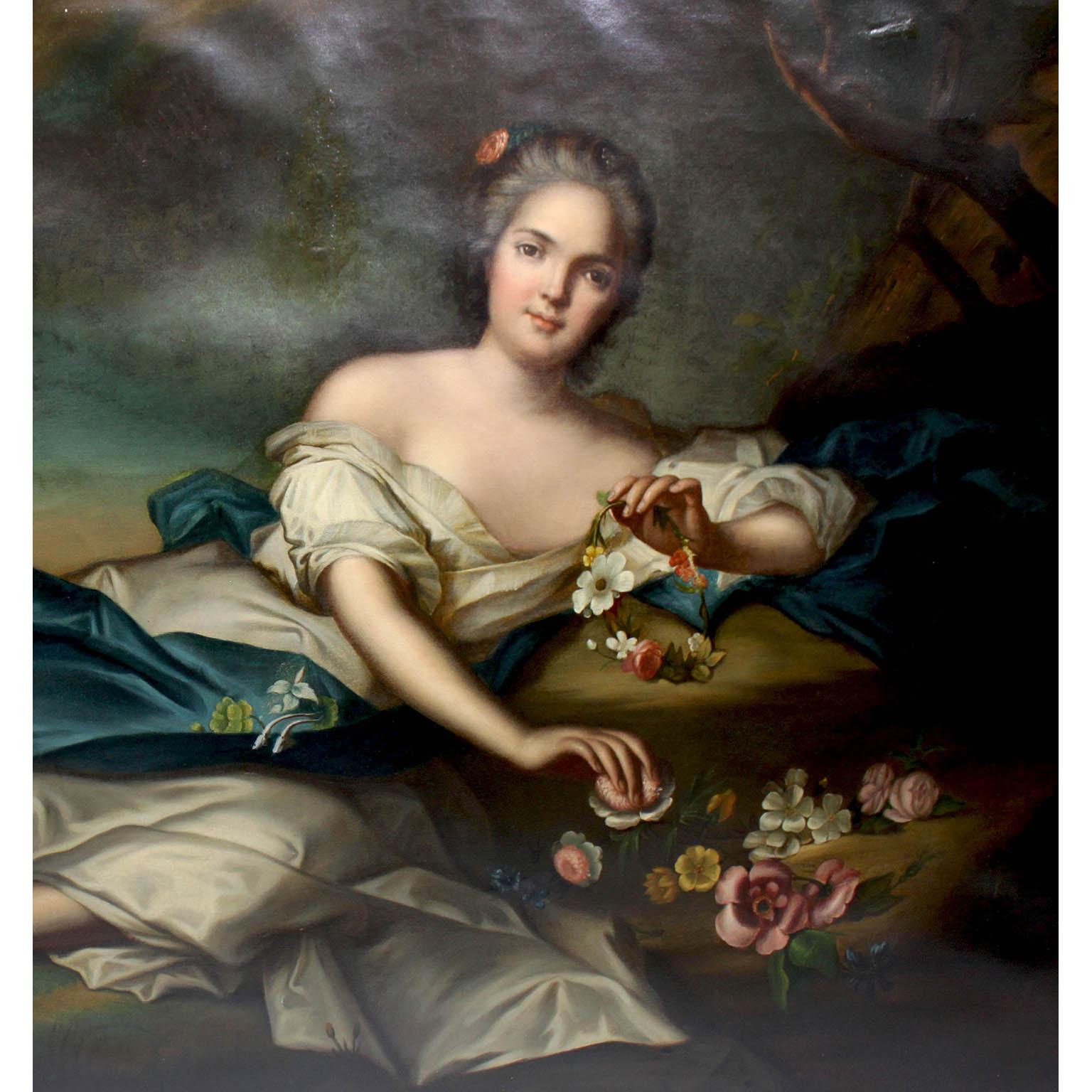 Paar französische Ölgemälde auf Leinwand „Diana & Flora“ nach Jean-Marc Nattier (Handbemalt) im Angebot
