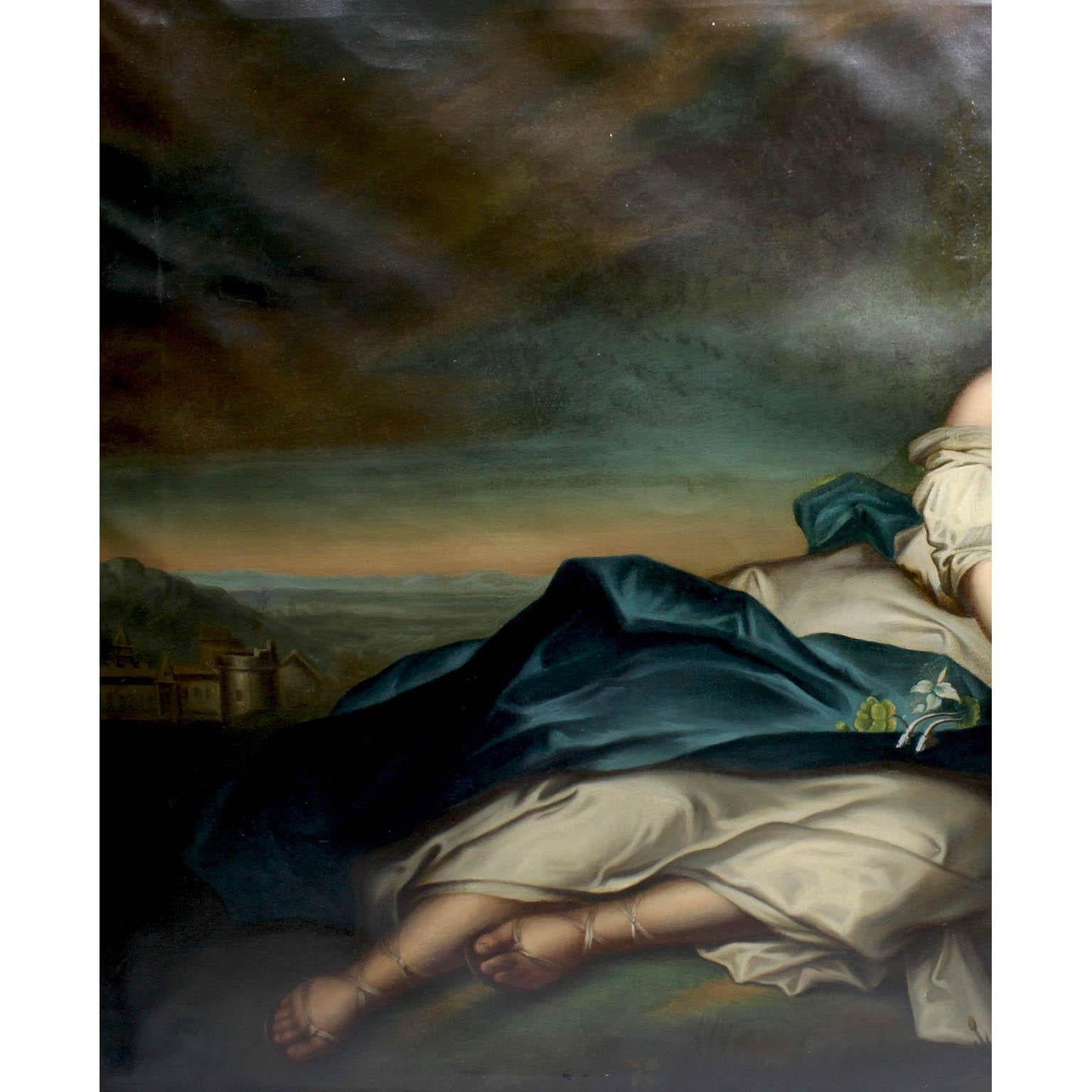Paar französische Ölgemälde auf Leinwand „Diana & Flora“ nach Jean-Marc Nattier (20. Jahrhundert) im Angebot