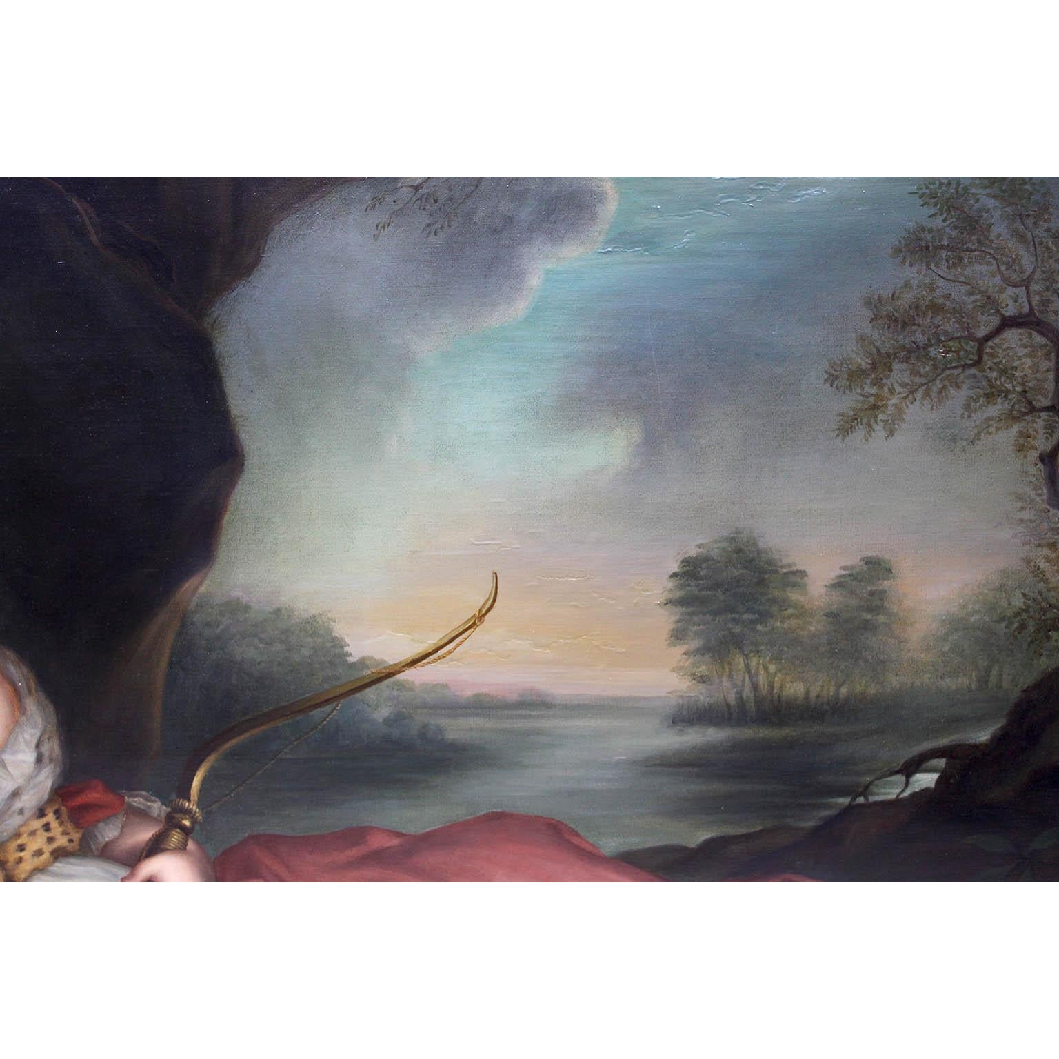 Paar französische Ölgemälde auf Leinwand „Diana & Flora“ nach Jean-Marc Nattier im Angebot 1