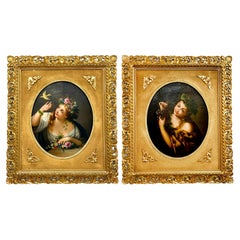 Pair of French Oil on Canvas Paintings with Rococo Giltwood Frames