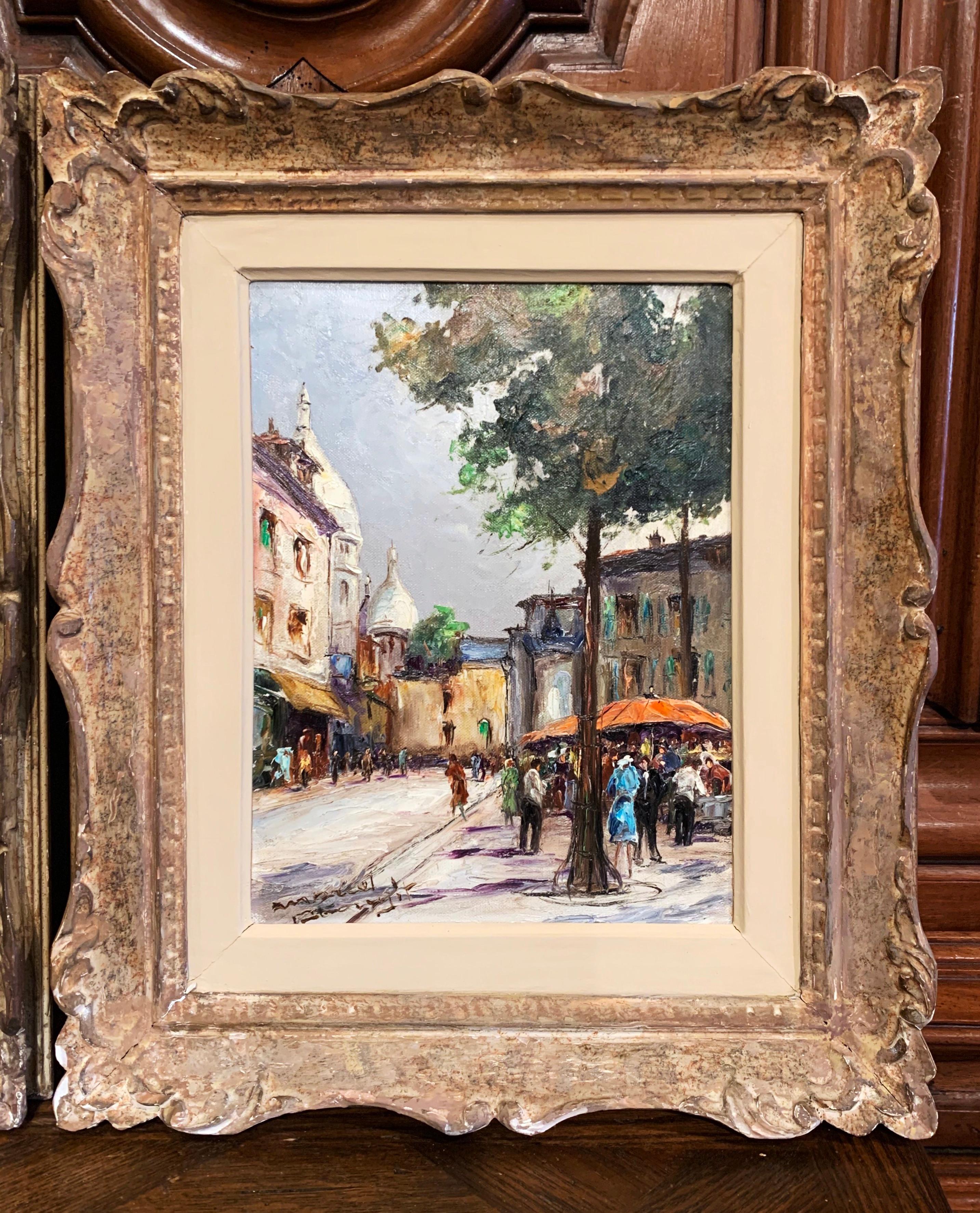 Pair of French Oil on Canvas Paris Paintings in Carved Frames Signed M. Abougit 4