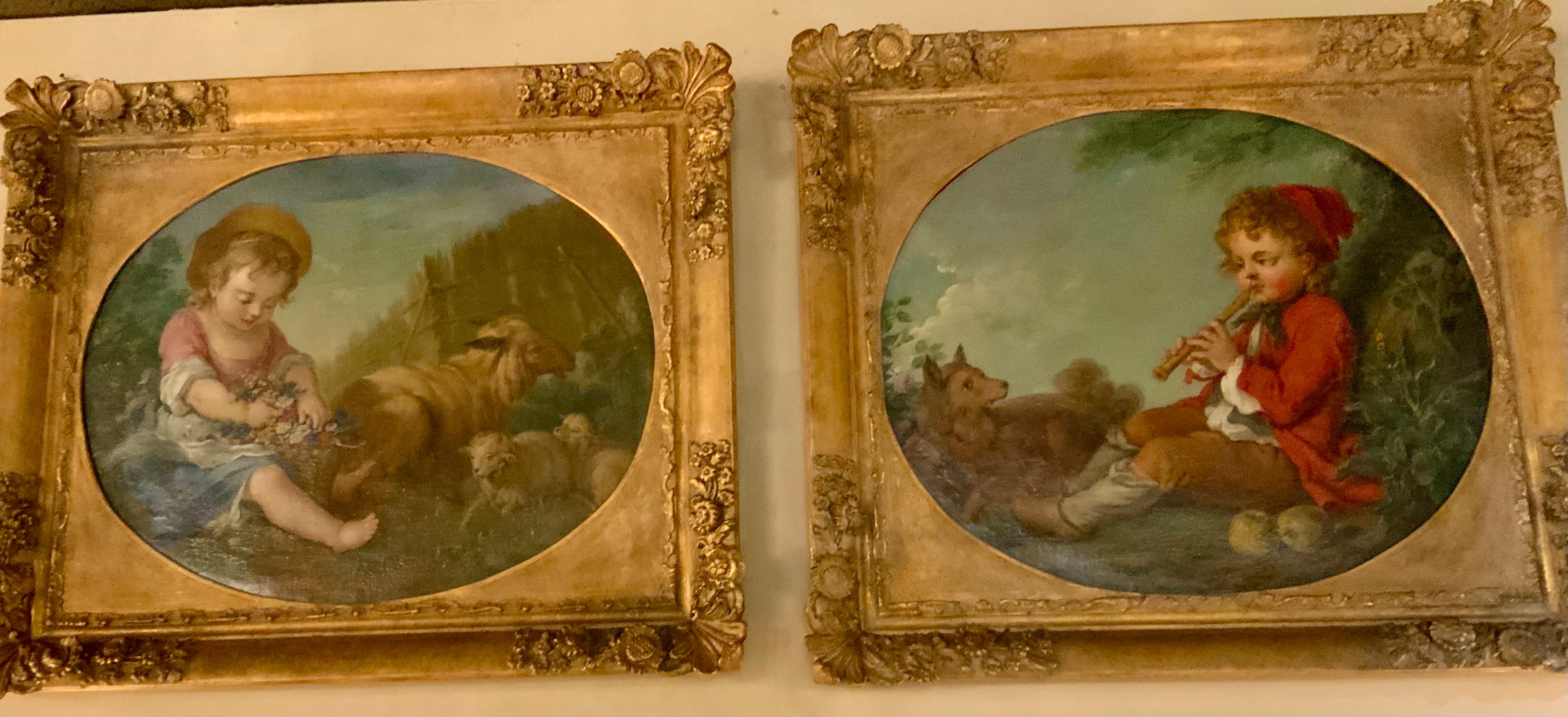 This pair has retained excellent color and the canvases are in 
Good condition without tears or restorations. They are after
The famous artist Francois Boucher who was known for his
Classical themes, allegories and pastoral scenes. He was the 
Most
