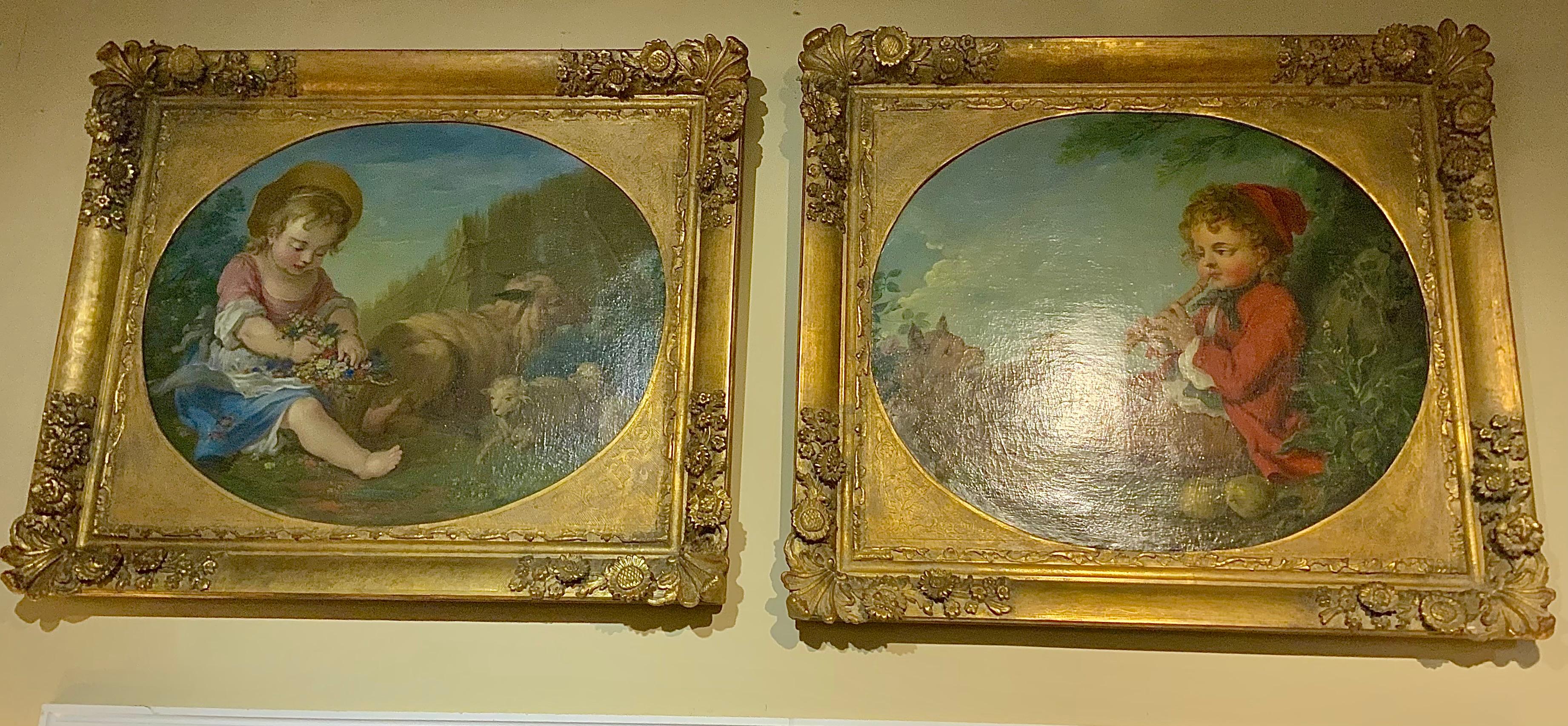 Hand-Painted Pair of French  oil paintings after Francois Boucher  For Sale