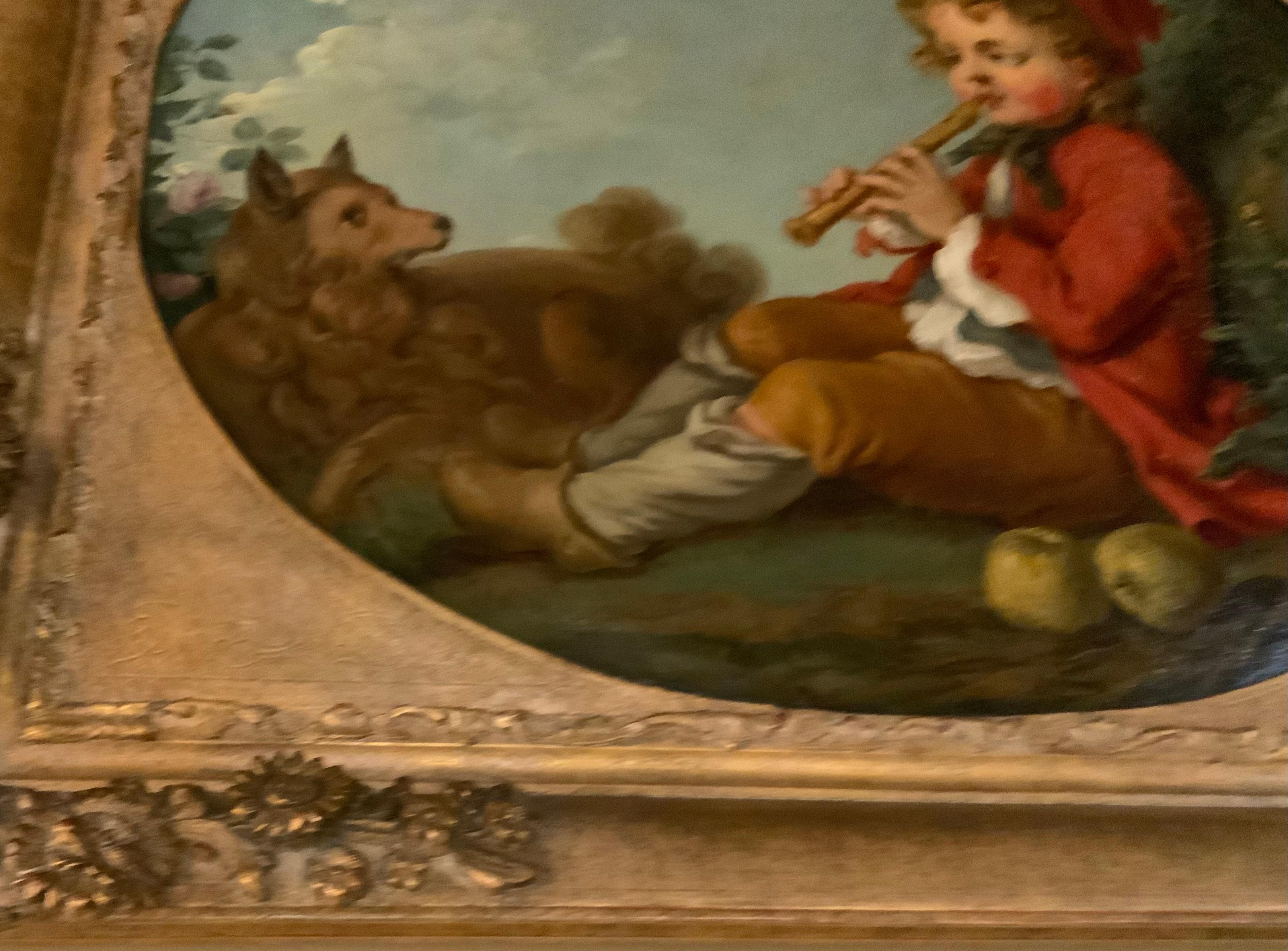 Pair of French  oil paintings after Francois Boucher  In Excellent Condition For Sale In Houston, TX