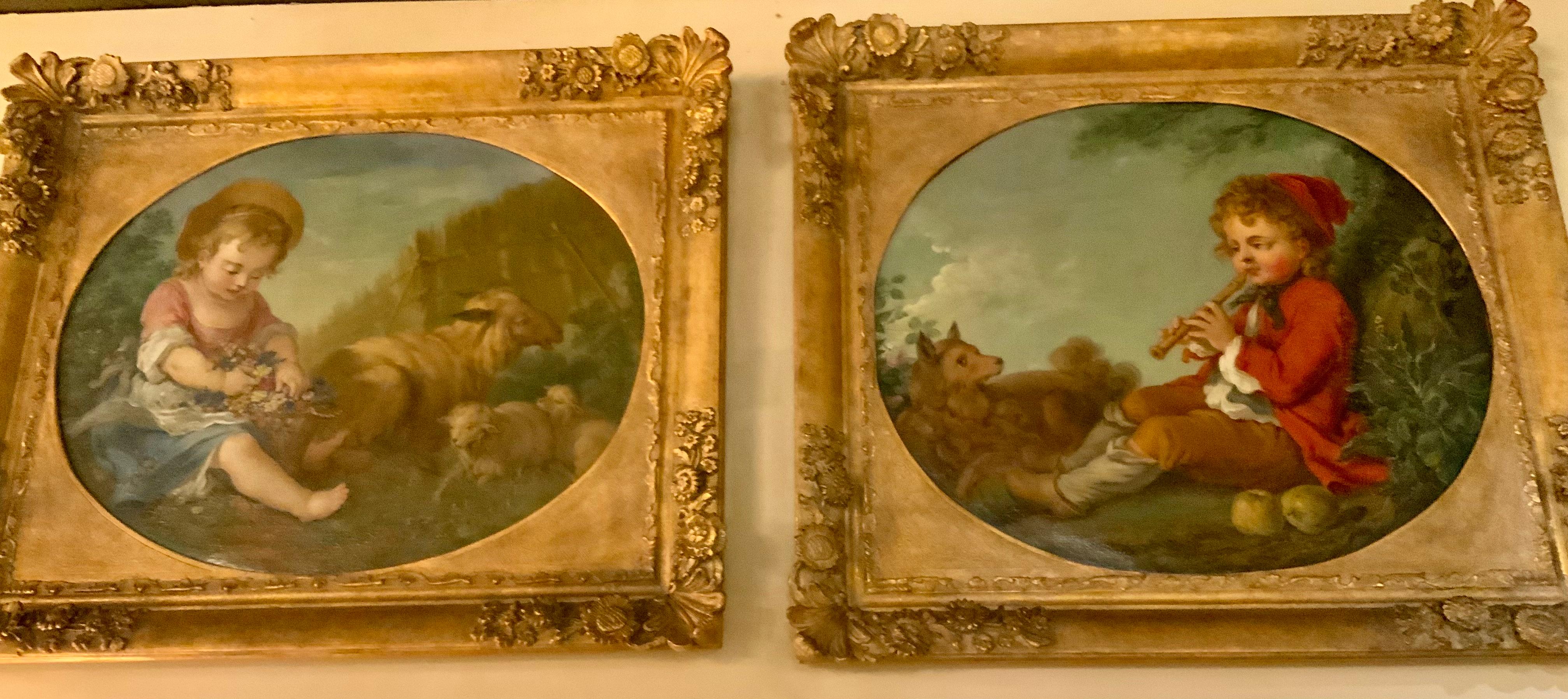 Pair of French  oil paintings after Francois Boucher  For Sale 1