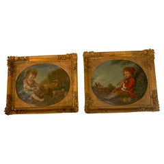 Antique Pair of French  oil paintings after Francois Boucher 