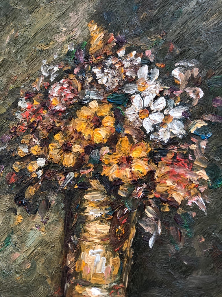 Wood Pair of French Oil Paintings Floral Nature Morte by Gardy Claude, 1947 For Sale