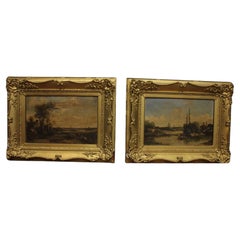 Pair of French Oil Paintings on Canvas from the 1800s Depicting Rural Landscapes