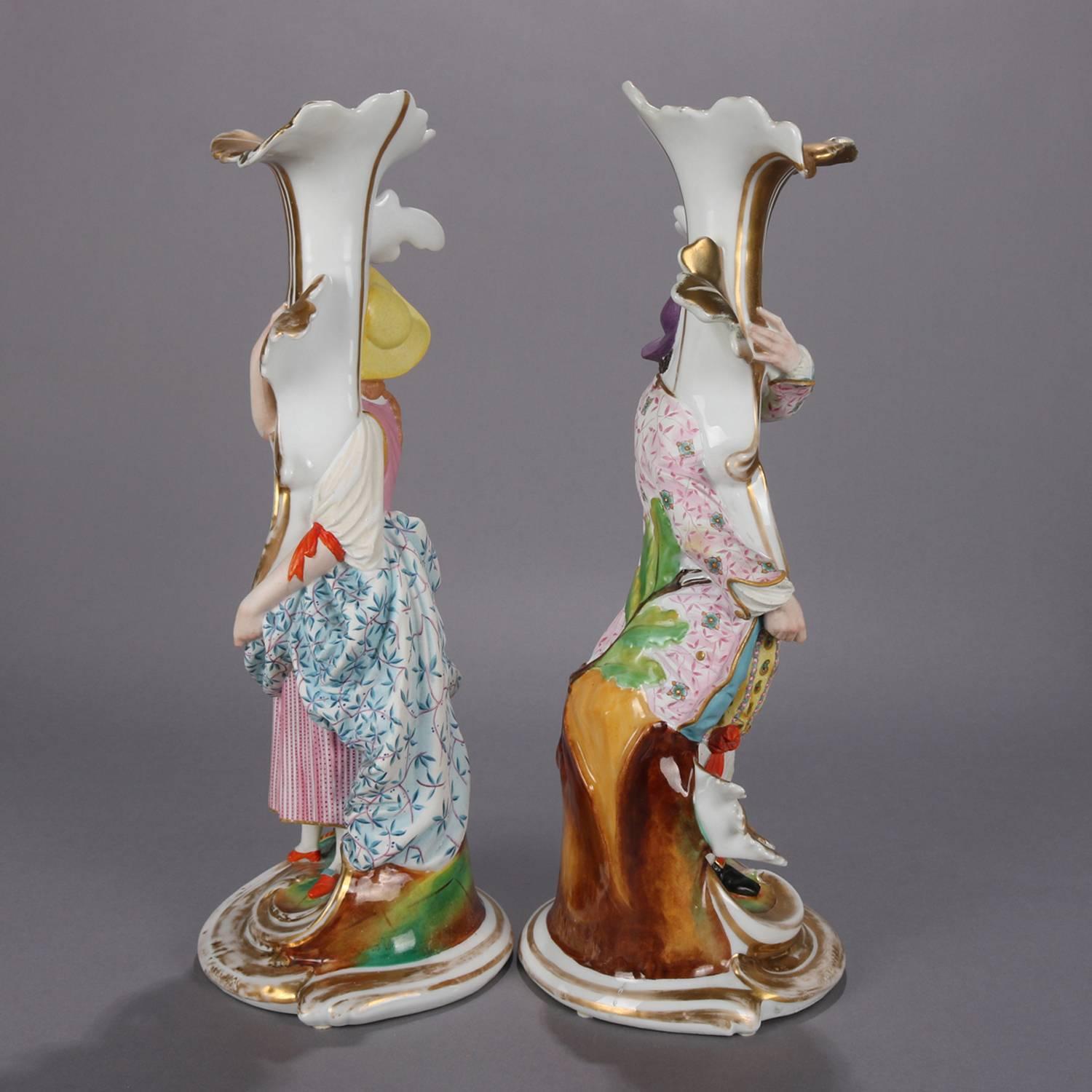 Pair of French Old Paris Hand-Painted and Gilt Porcelain Figural Spill Vases 2