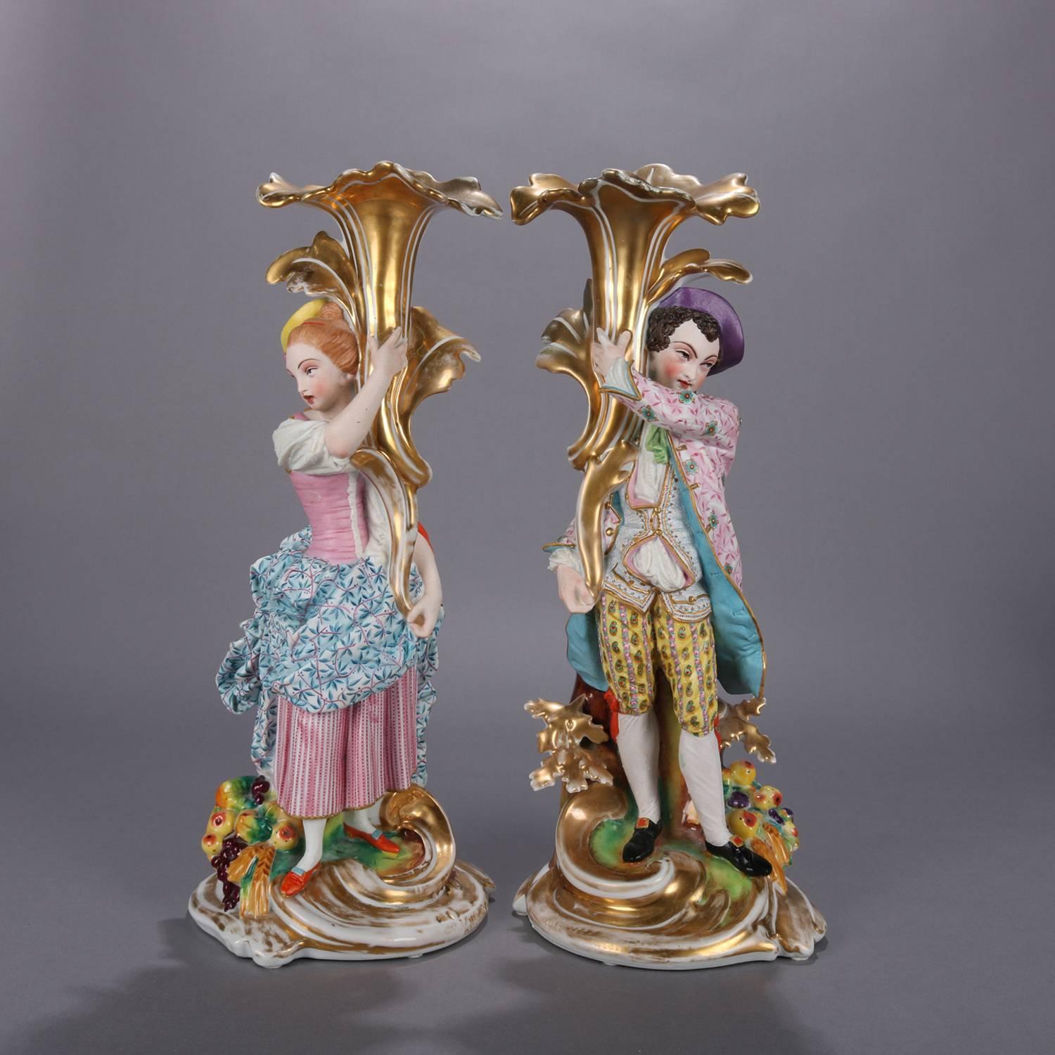 Pair of French Old Paris Hand-Painted and Gilt Porcelain Figural Spill Vases 3
