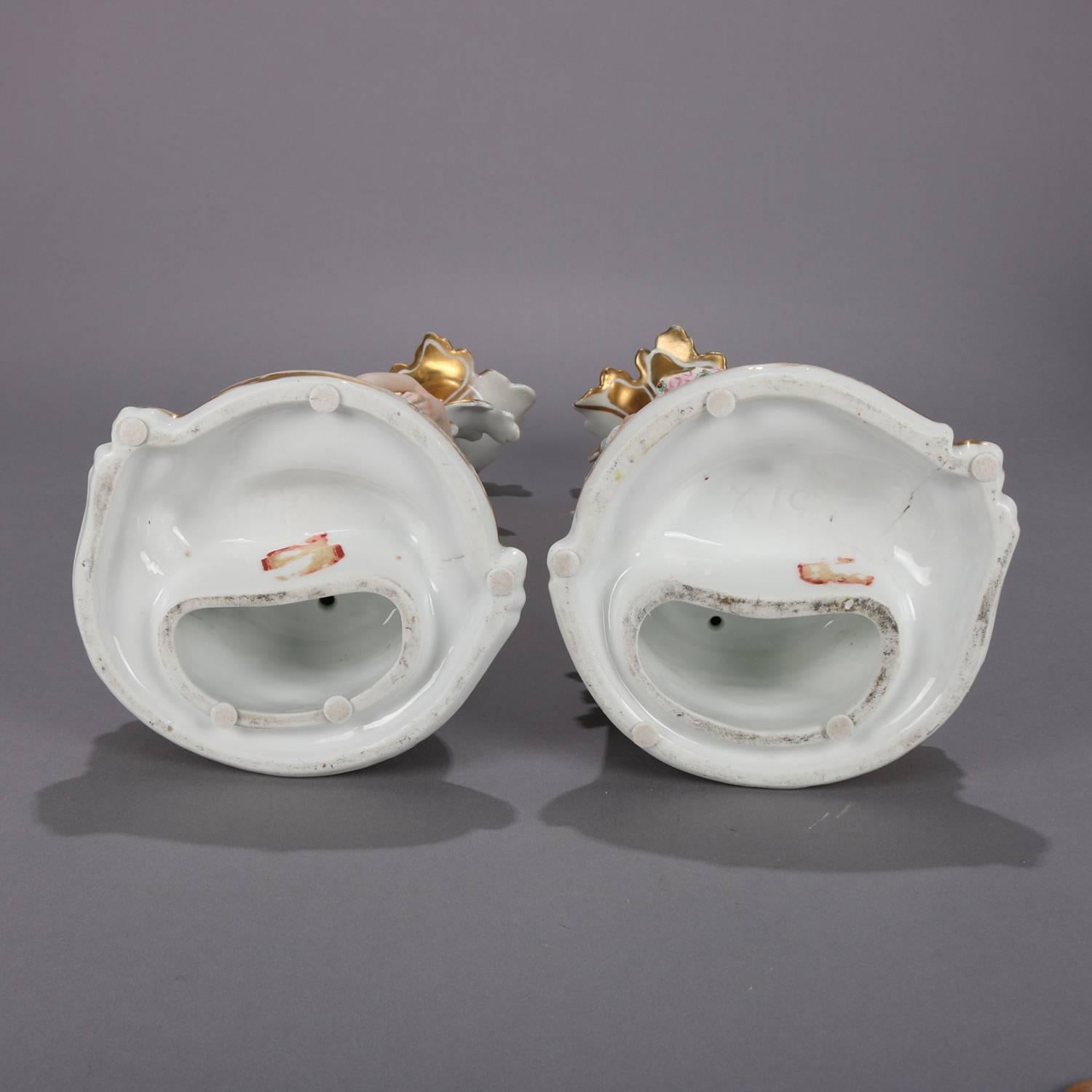 Pair of French Old Paris Hand-Painted and Gilt Porcelain Figural Spill Vases 5