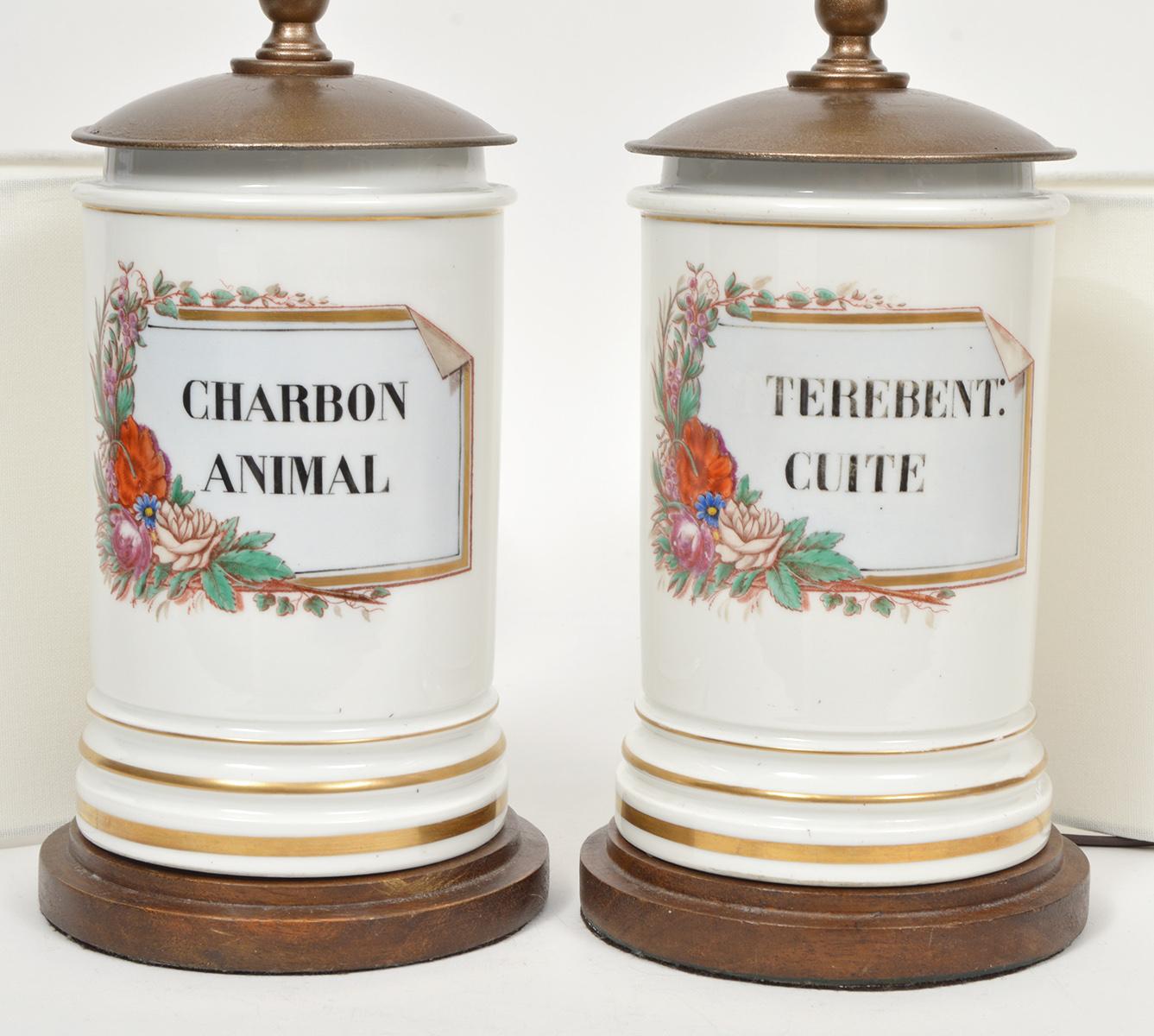 Napoleon III Pair of French 'Old Paris' Hand Painted Porcelain Apothecary Jars as Table Lamps