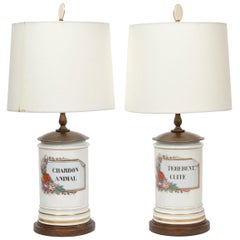 Antique Pair of French 'Old Paris' Hand Painted Porcelain Apothecary Jars as Table Lamps