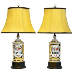 Pair of French Old Paris Porcelain Apothecary Jars as Table Lamps