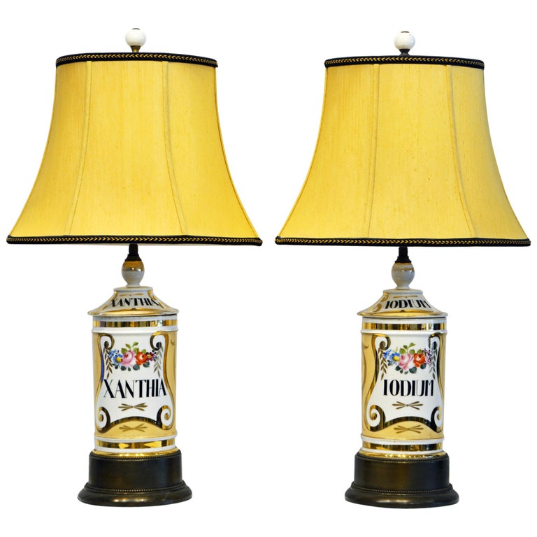 Pair Of French Old Paris Porcelain, Jar Lamps Table Lamps