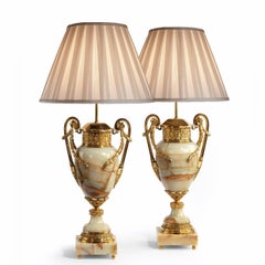 Pair of French Onyx and Ormolu Lamps