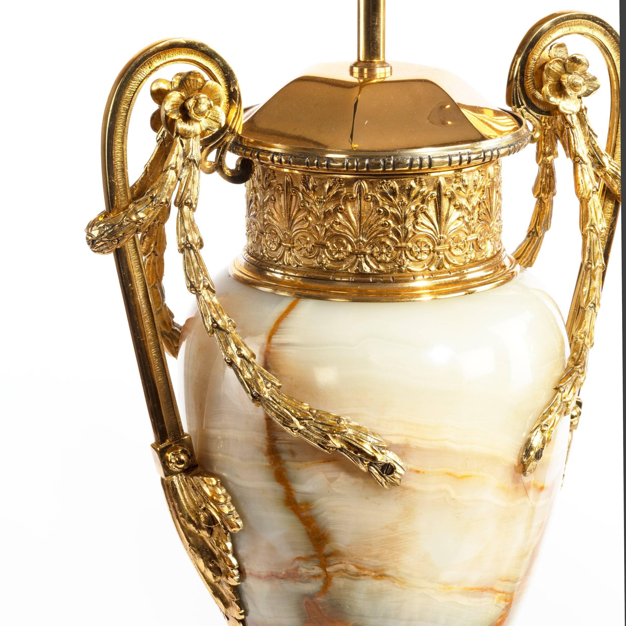 Pair of French Onyx and Ormolu Lamps For Sale 1