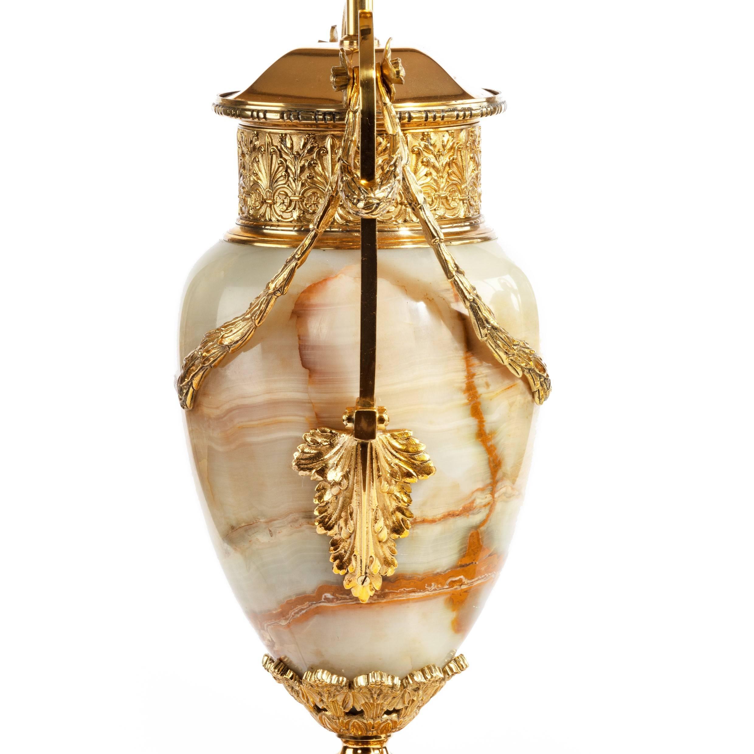 Pair of French Onyx and Ormolu Lamps For Sale 2