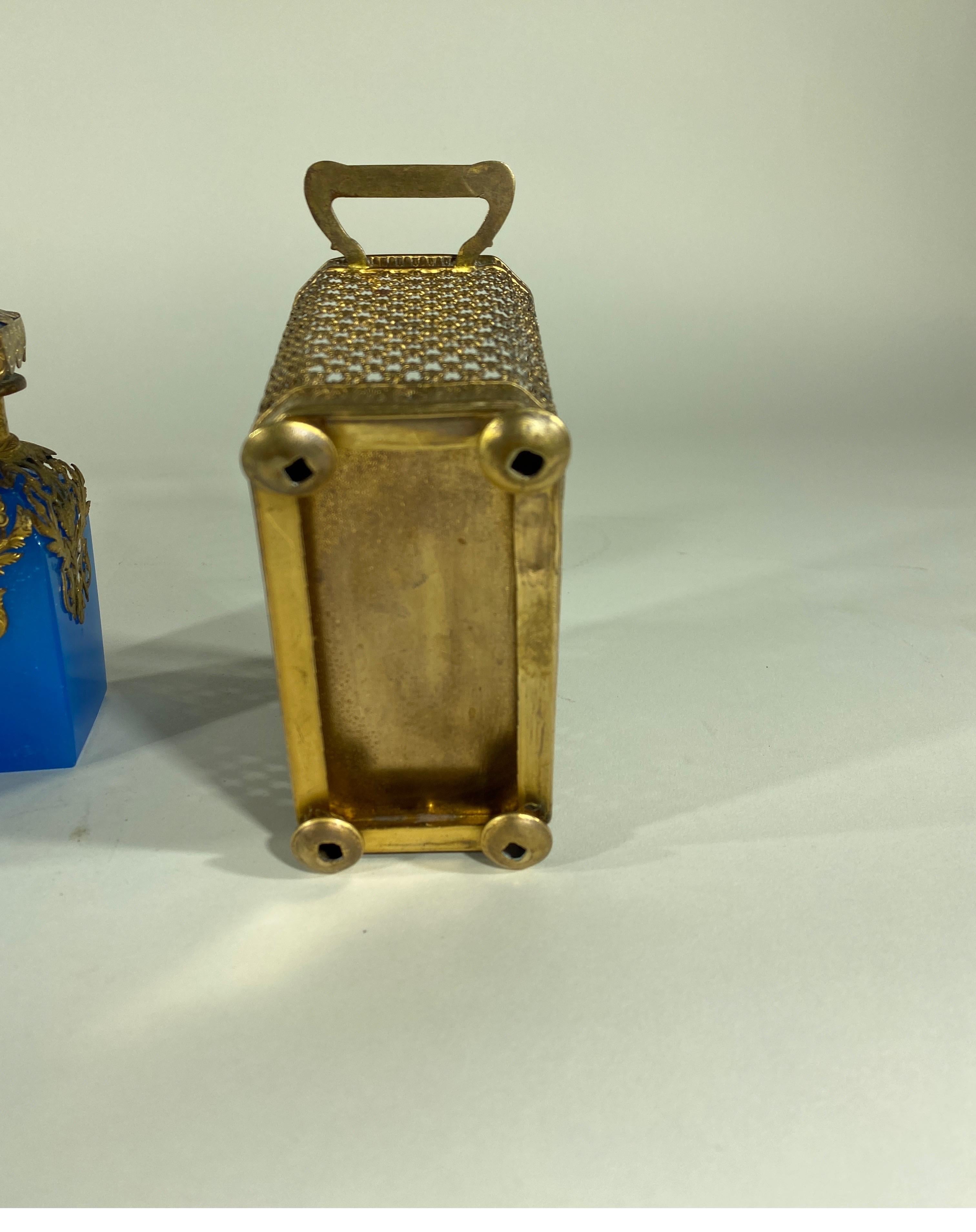 Late 19th Century Pair of French Opaline and Gilt Bronze Parfum in Holder For Sale